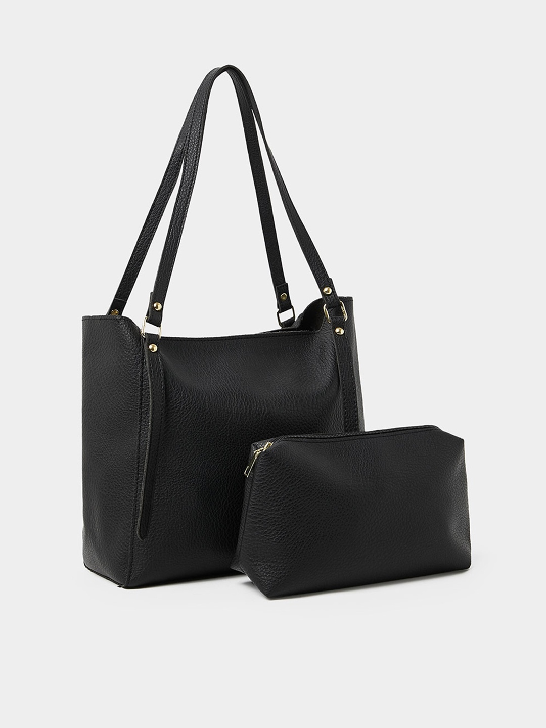 

Styli Women Oversized Structured Shoulder Bag With Pouch, Black