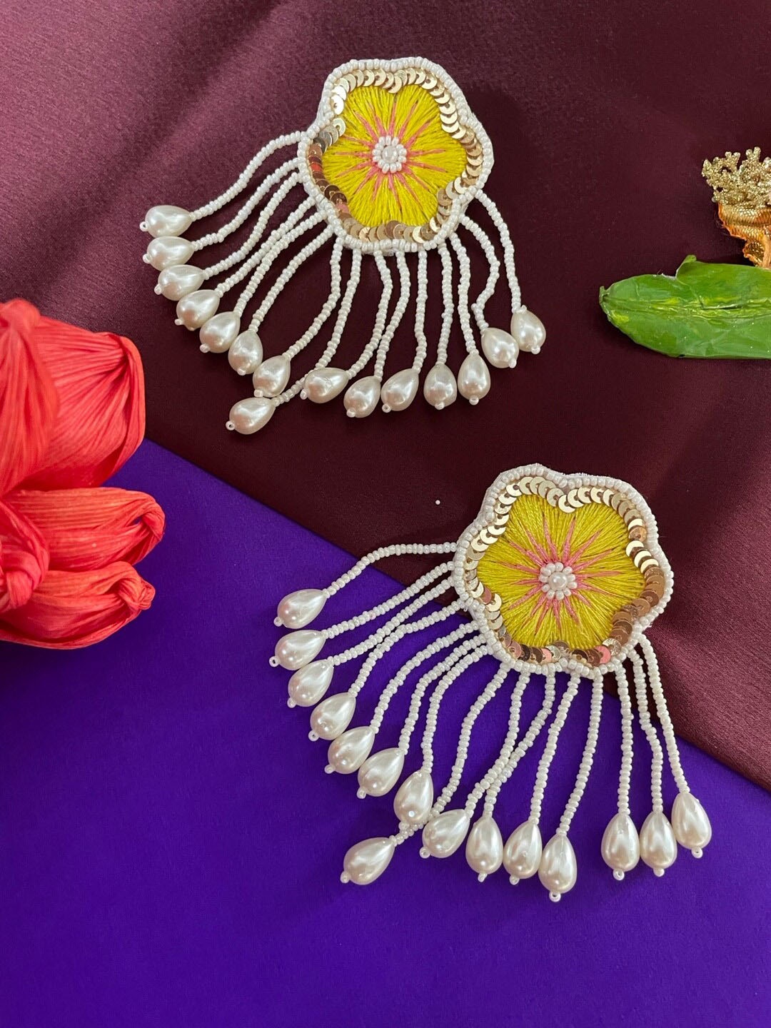 

Digital Dress Room Silver Plated Floral Beaded Drop Earrings, Yellow