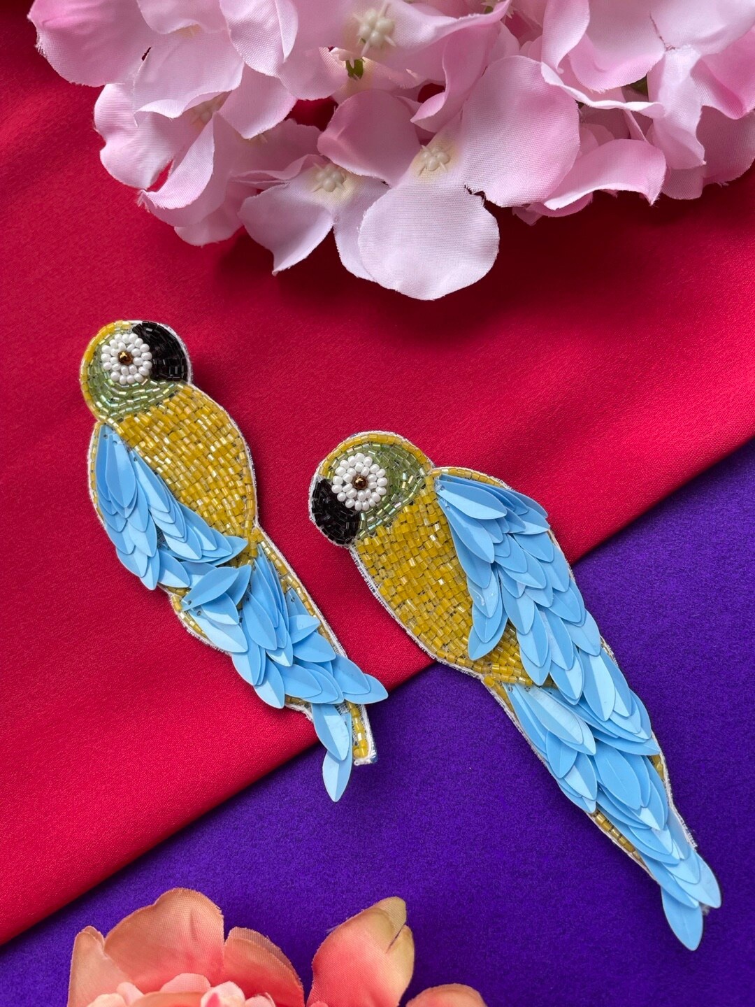 

Digital Dress Room Gold Plated Peacock Shaped Stone Beaded Drop Earrings, Blue