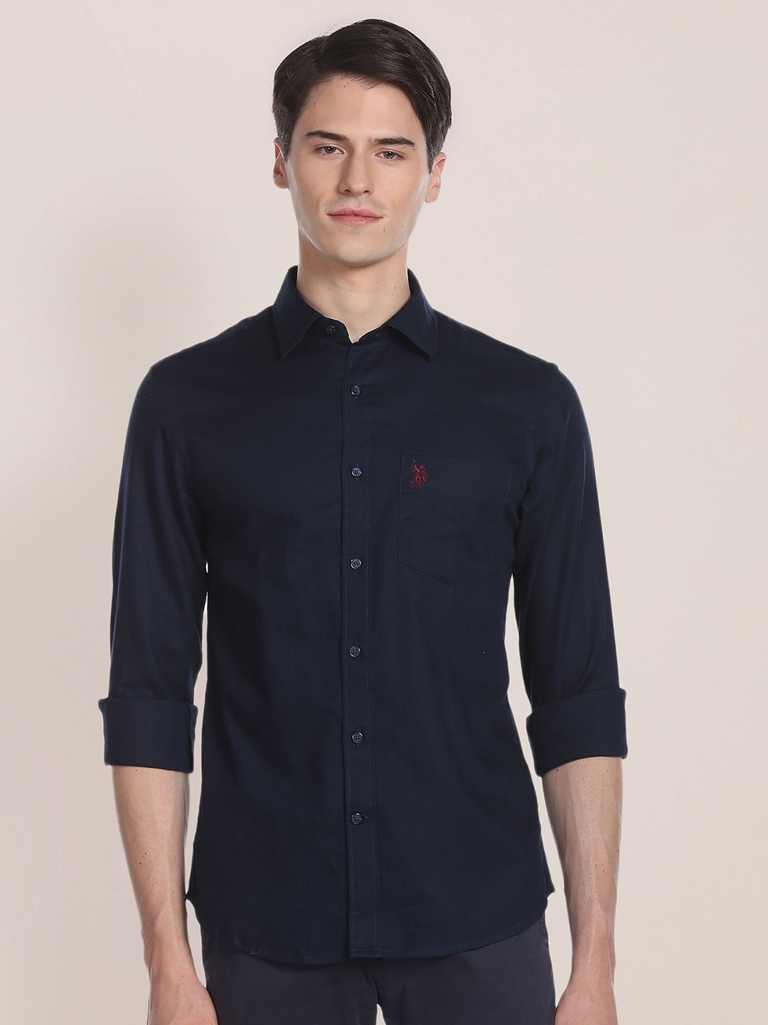 

U.S. Polo Assn. Spread Collar Regular Fit Pure Cotton Casual Shirt, Blue