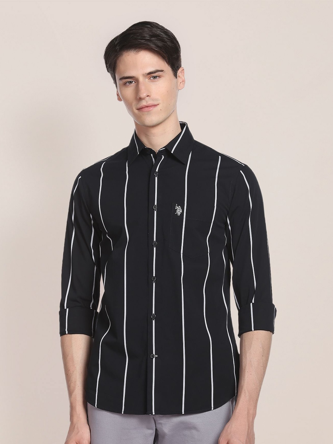 

U.S. Polo Assn. Striped Cotton Casual Shirt, Black