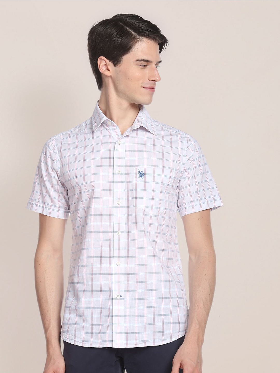 

U.S. Polo Assn. Men Grid Tattersall Checked Casual Shirt, White