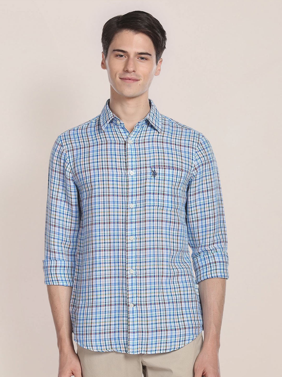 

U.S. Polo Assn. Tartan Checks Checked Oxford Pure Cotton Casual Shirt, Blue