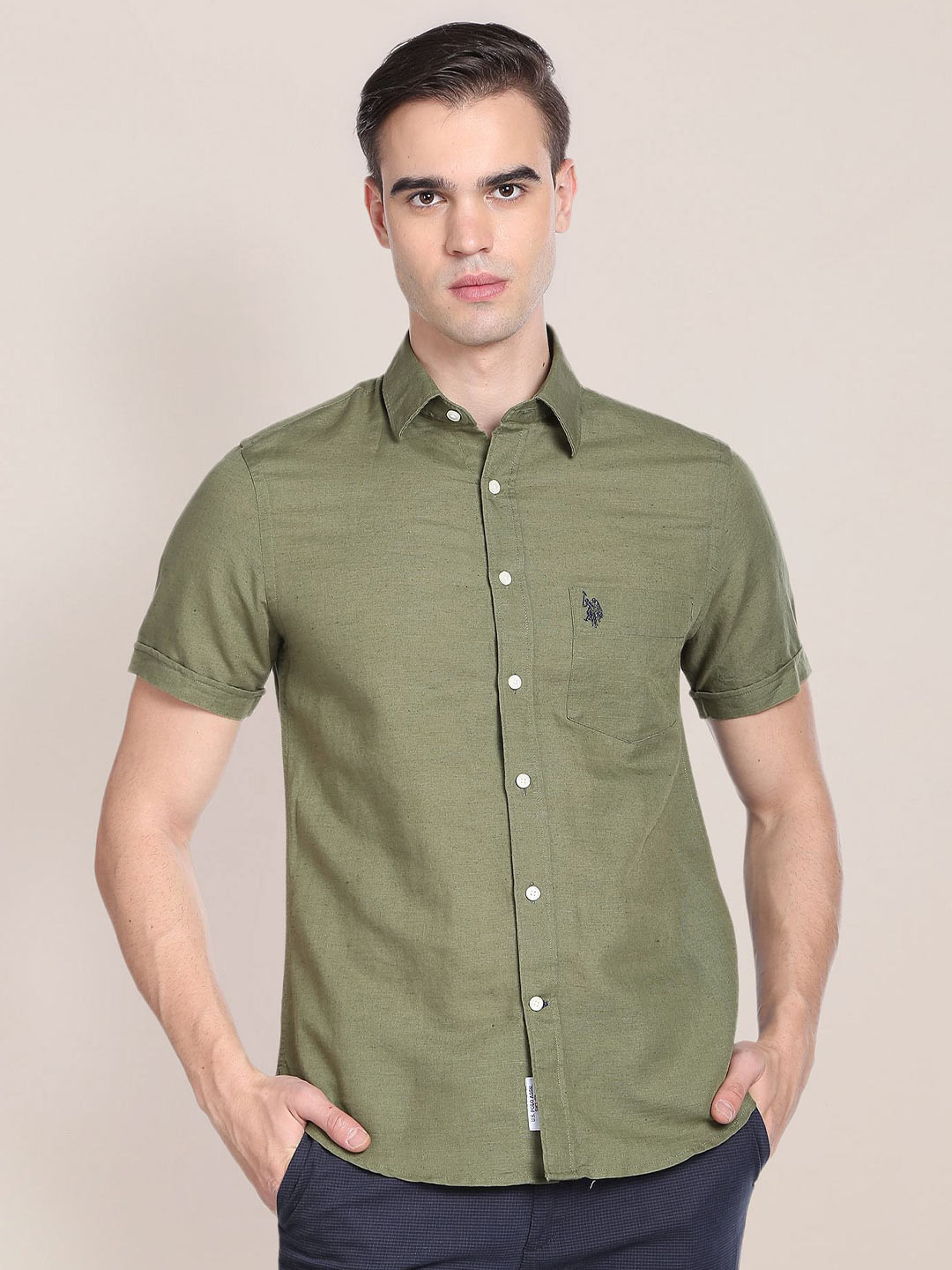 

U.S. Polo Assn. Spread Collar Regular Fit Cotton Casual Shirt, Green