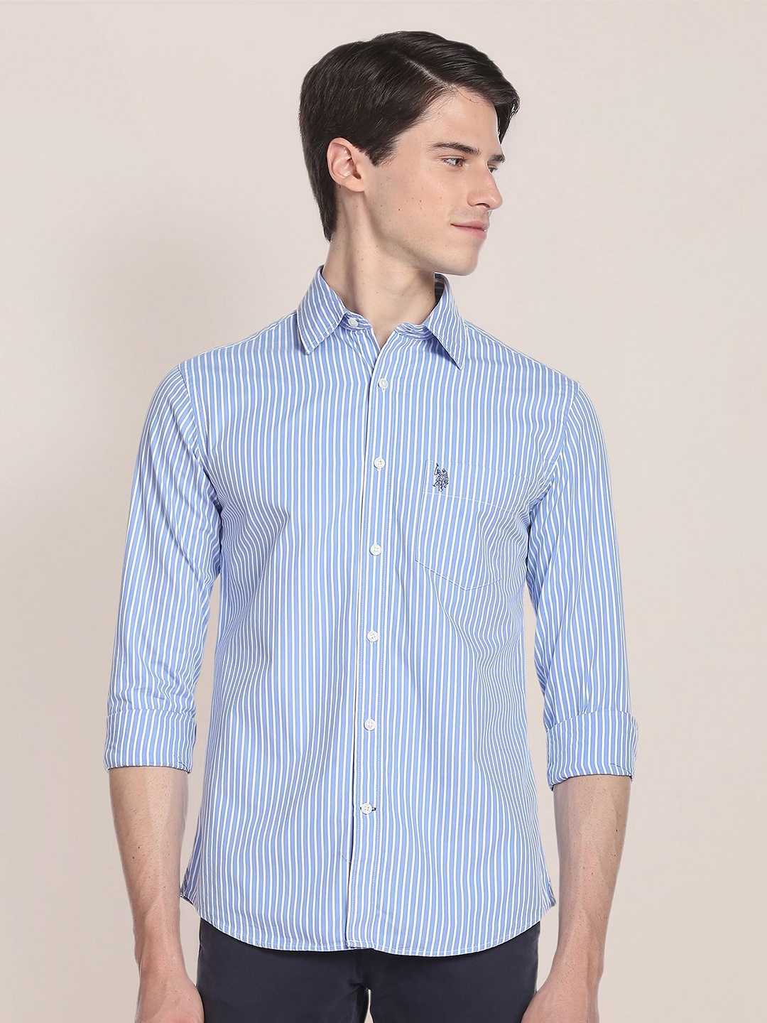 

U.S. Polo Assn. Vertical Striped Pure Cotton Casual Shirt, Blue