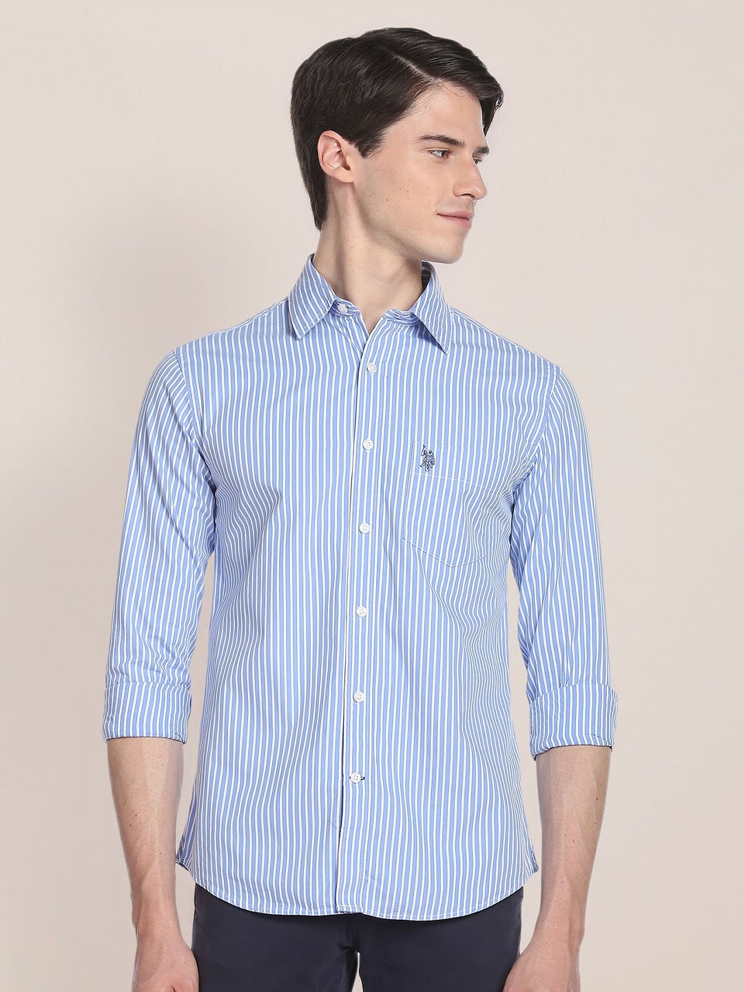 

U.S. Polo Assn. Vertical Striped Pure Cotton Casual Shirt, Blue