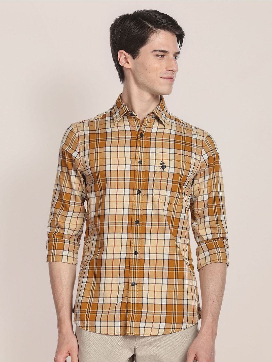 

U.S. Polo Assn. Men Tartan Twill Checked Casual Shirt, Brown