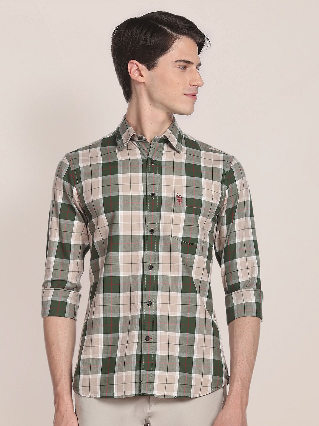 

U.S. Polo Assn. Tartan Checks Twill Pure Cotton Casual Shirt, Green