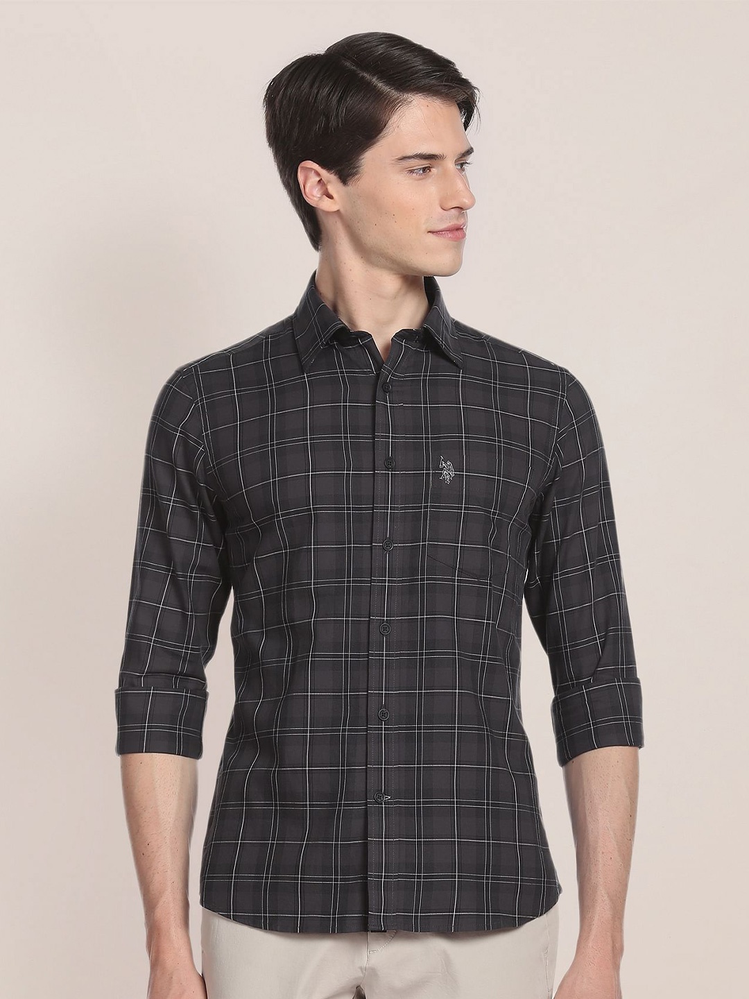 

U.S. Polo Assn. Tartan Checks Twill Pure Cotton Casual Shirt, Charcoal