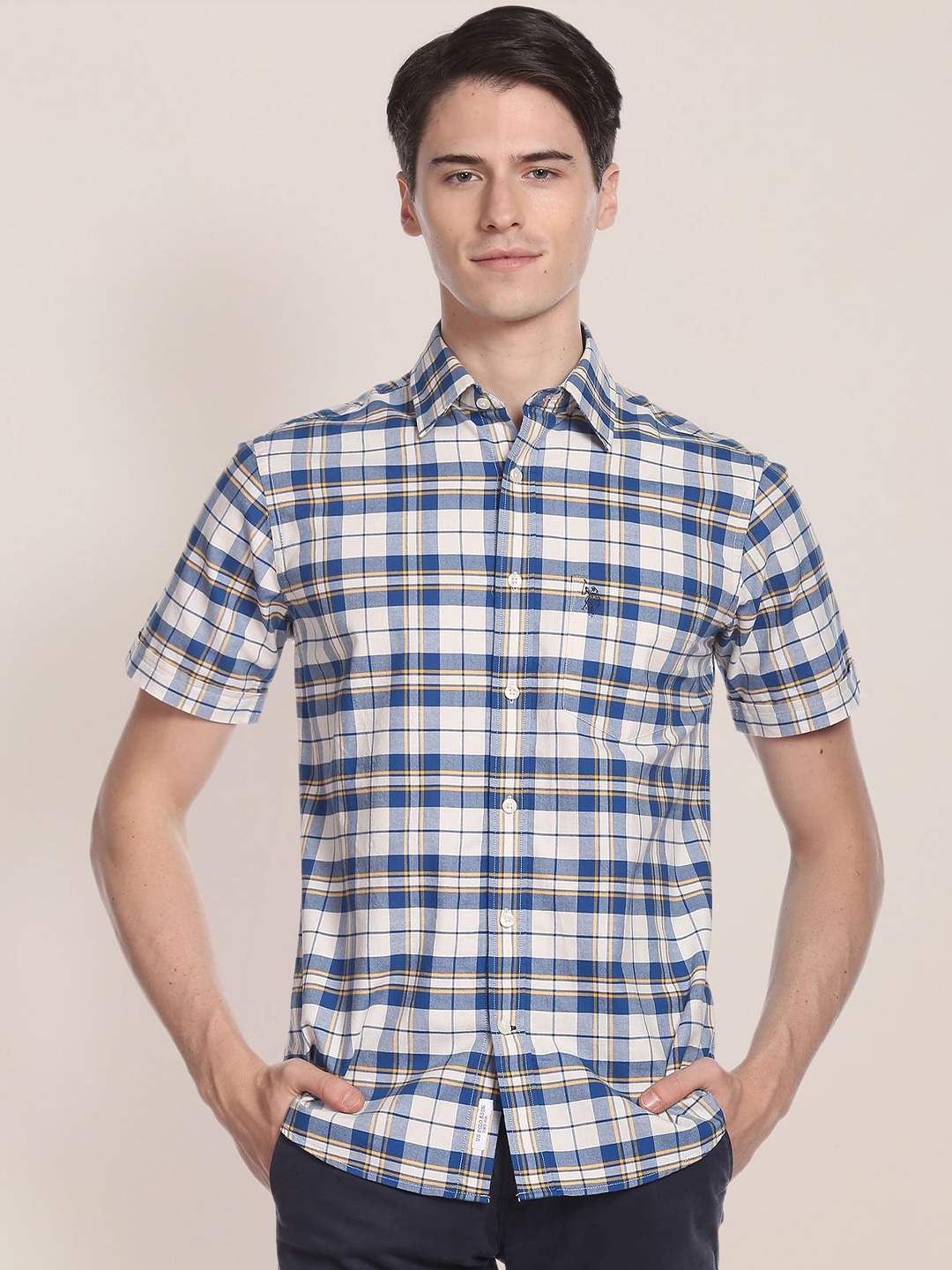 

U.S. Polo Assn. Tartan Checks Checked Oxford Pure Cotton Casual Shirt, White