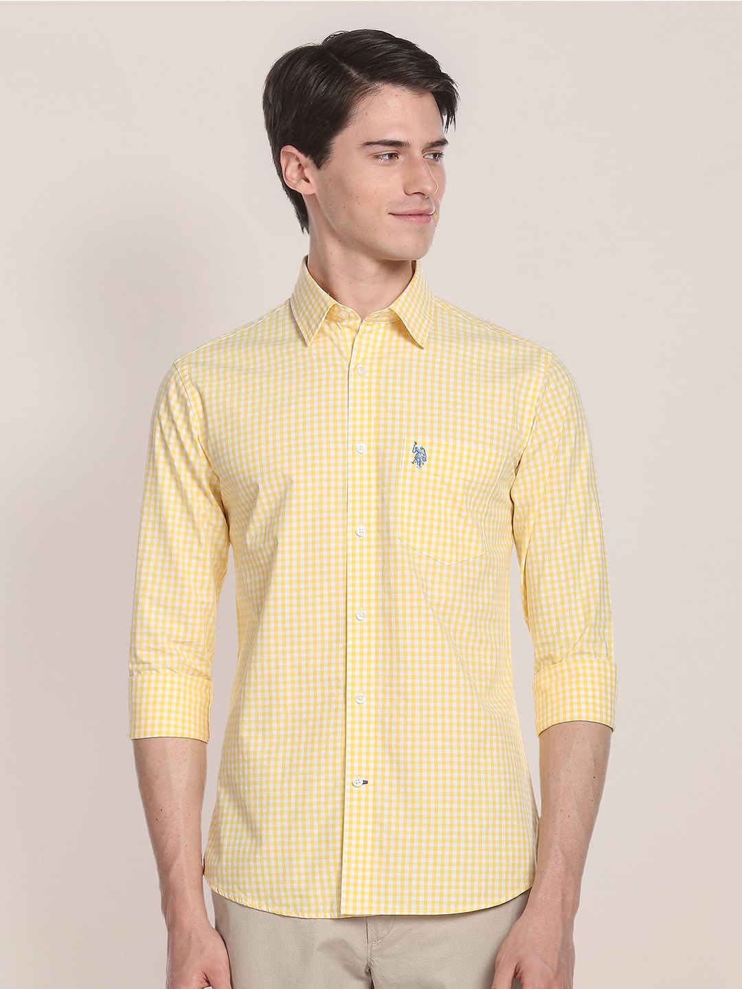 

U.S. Polo Assn. Men Gingham Checked Casual Shirt, Yellow