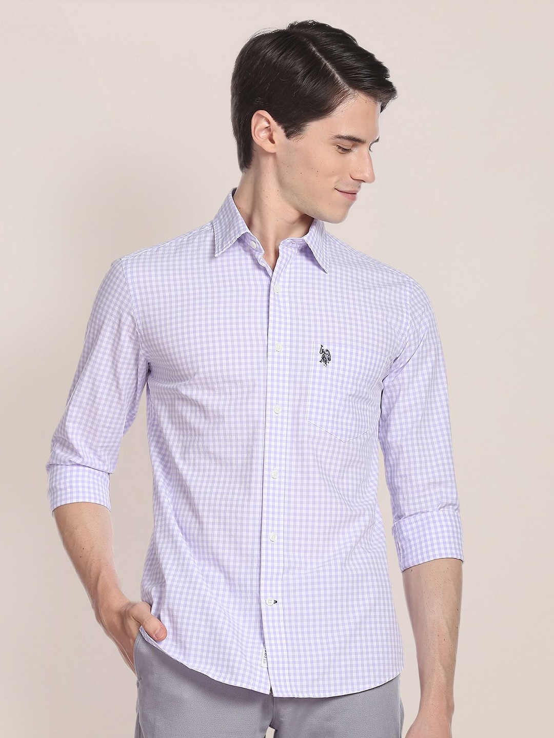 

U.S. Polo Assn. Checked Oxford Pure Cotton Casual Shirt, Purple