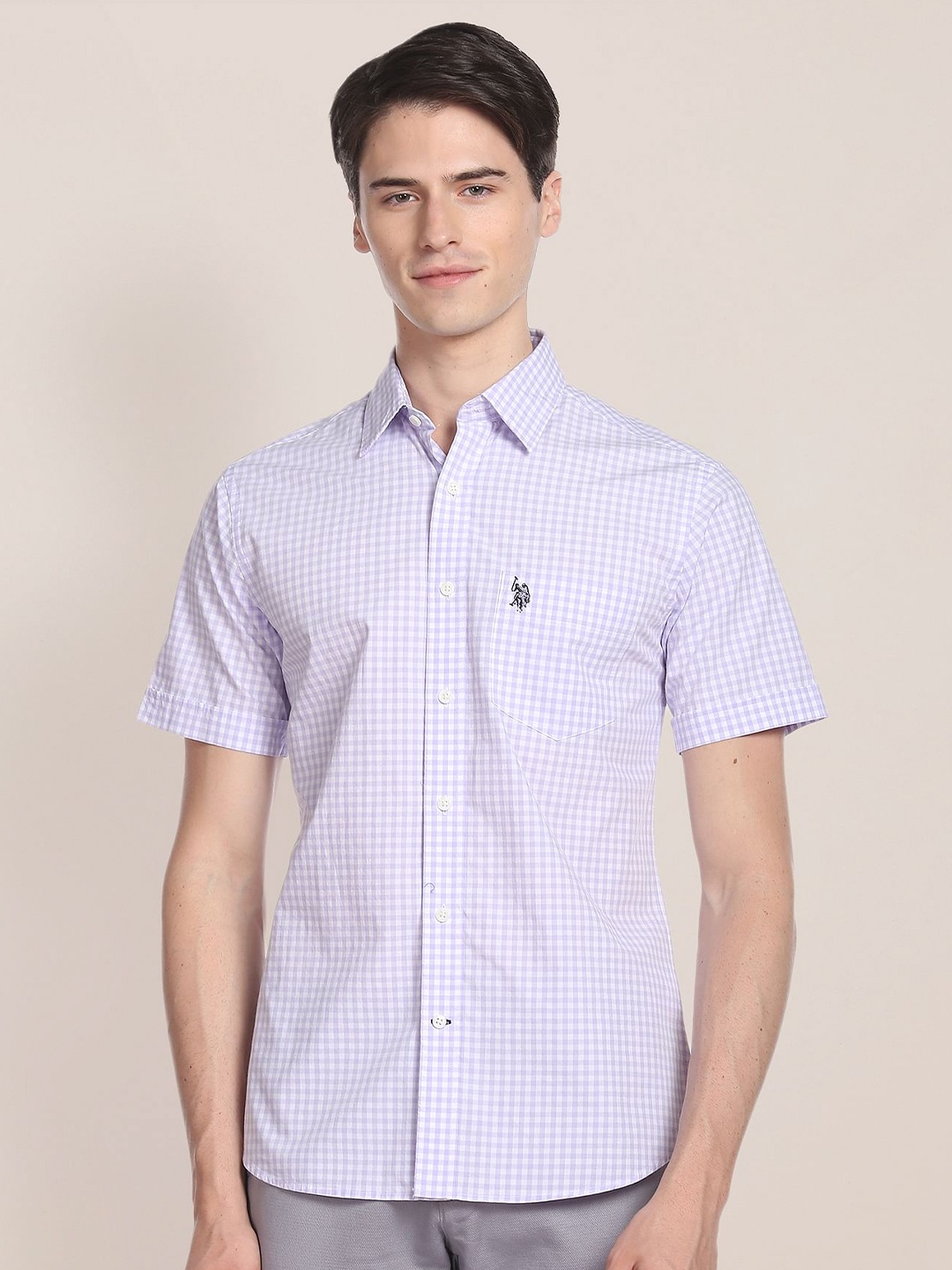 

U.S. Polo Assn. Men Grid Tattersall Checked Oxford Casual Cotton Shirt, Purple