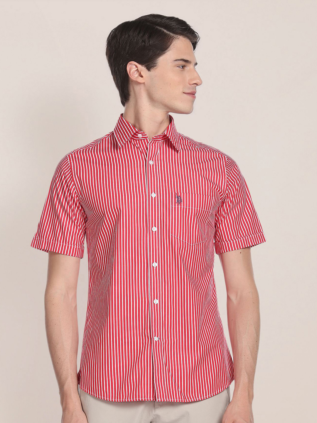 

U.S. Polo Assn. Striped Cotton Casual Shirt, Red