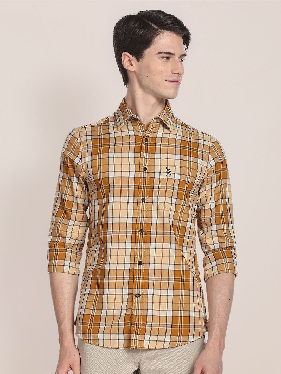 

U.S. Polo Assn. Tartan Checks Twill Pure Cotton Casual Shirt, Yellow