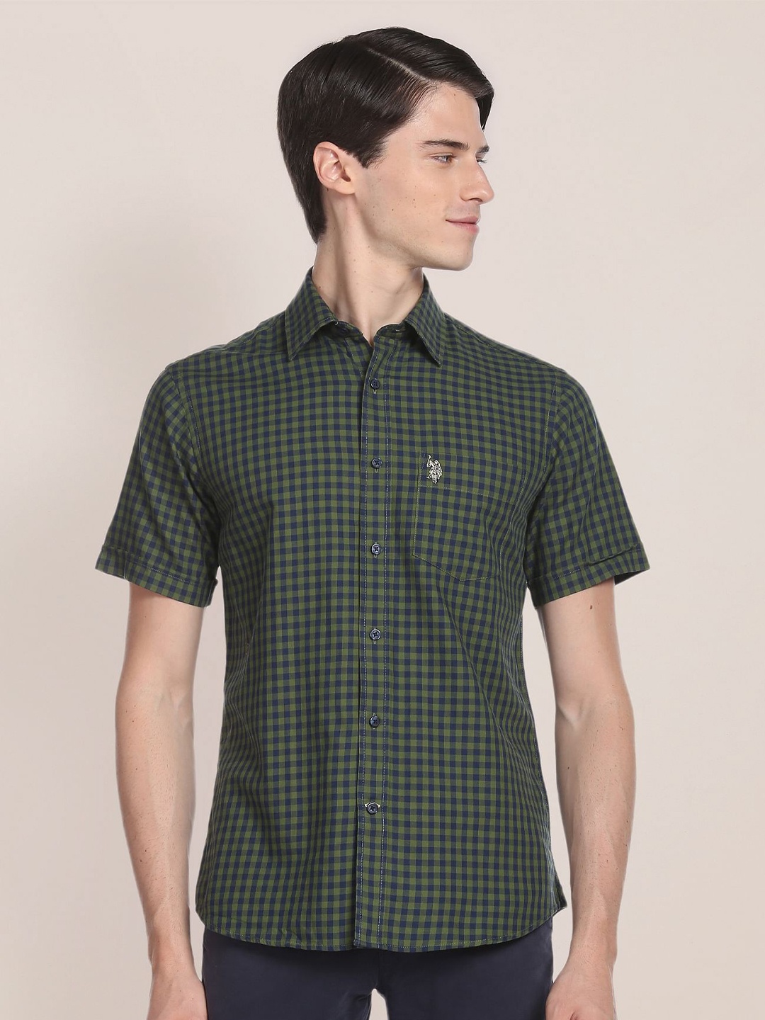 

U.S. Polo Assn. Men Grid Tattersall Checked Twill Casual Cotton Shirt, Green