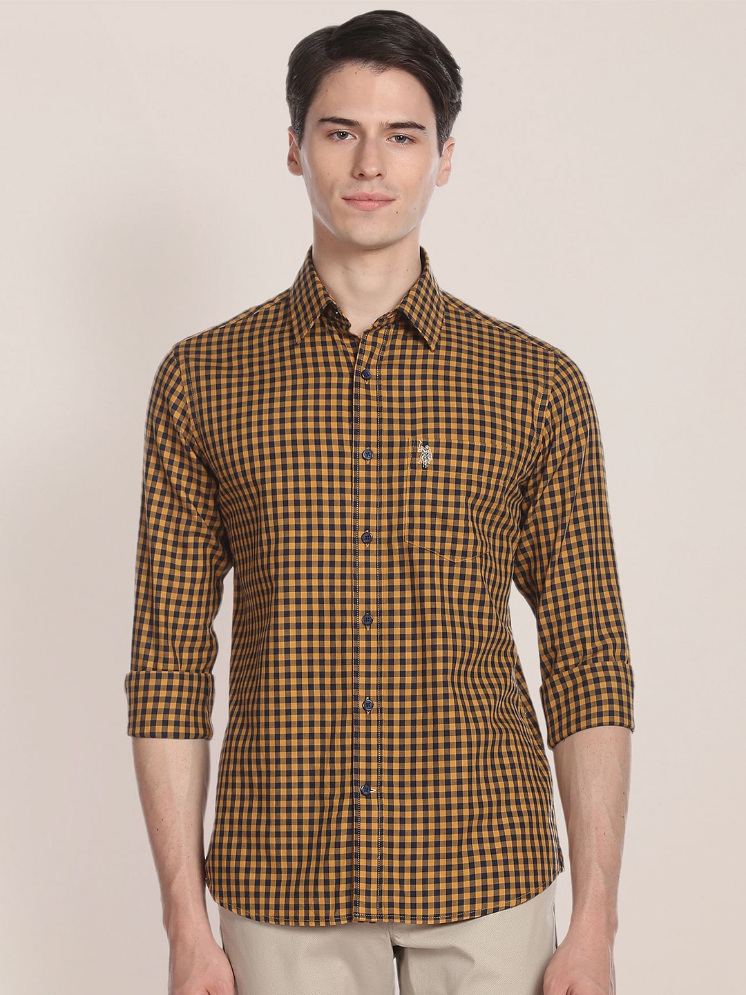 

U.S. Polo Assn. Men Gingham Checked Twill Casual Shirt, Yellow