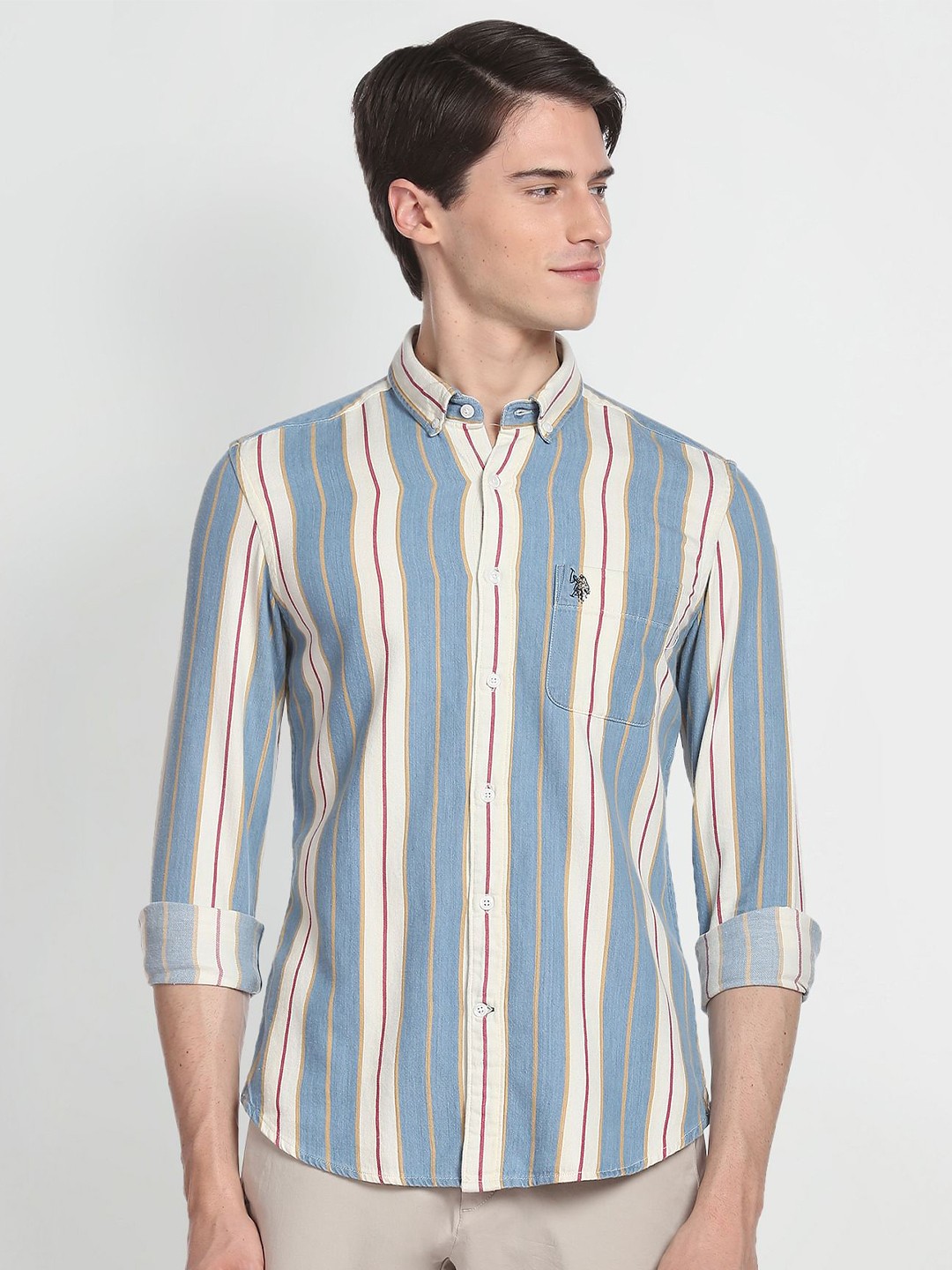

U.S. Polo Assn. Denim Co. Vertical Stripes Striped Twill Pure Cotton Casual Shirt, Blue