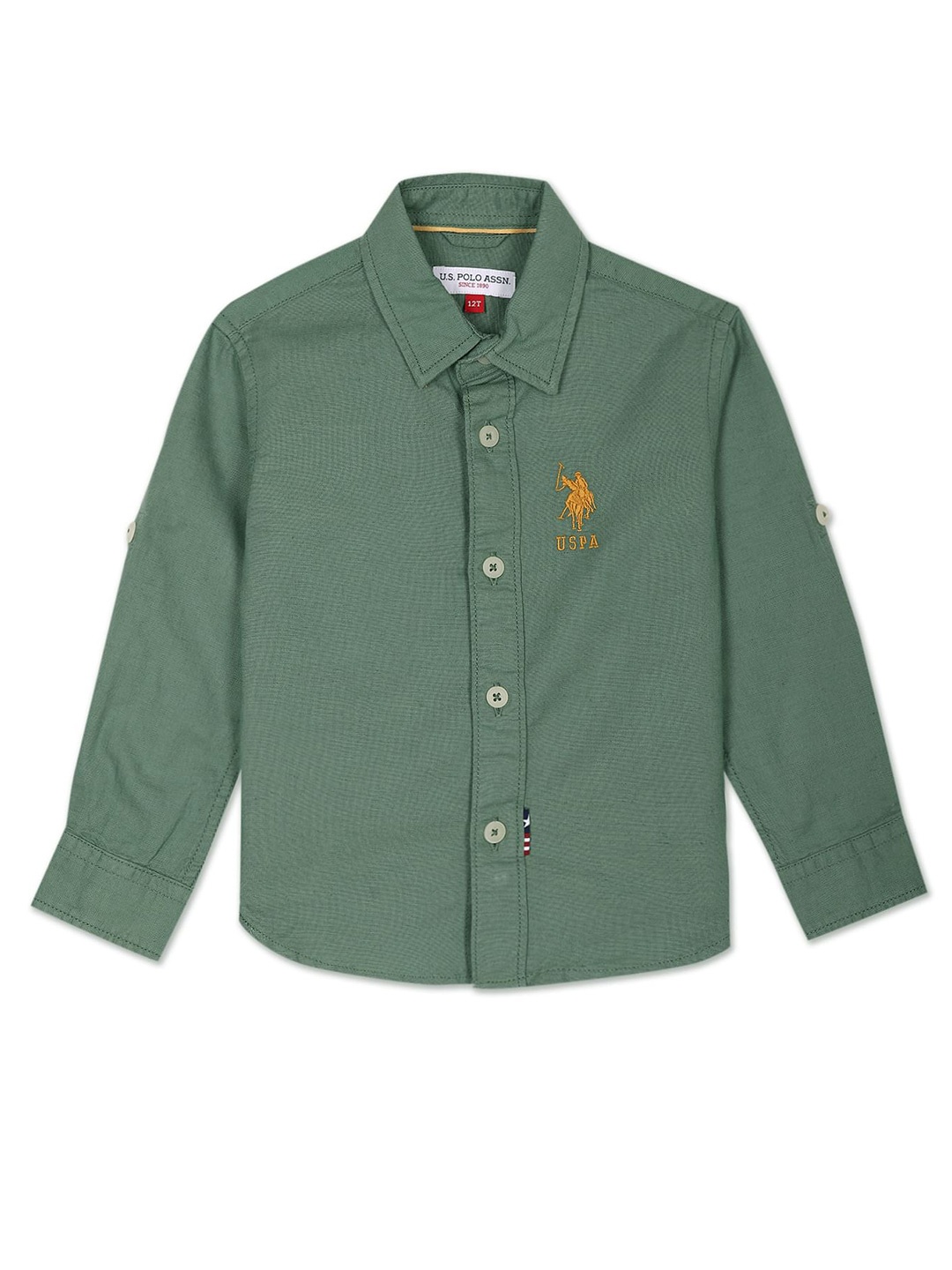 

U.S. Polo Assn. Kids Boys Spread Collar Cotton Casual Shirt, Green