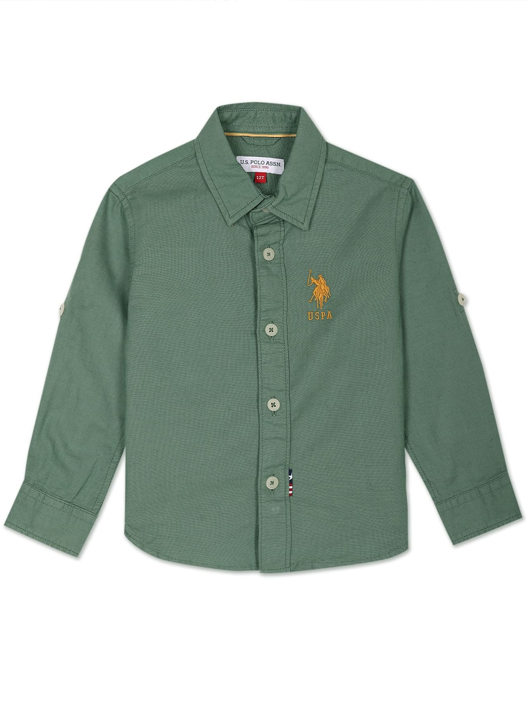 

U.S. Polo Assn. Kids Boys Spread Collar Cotton Casual Shirt, Green