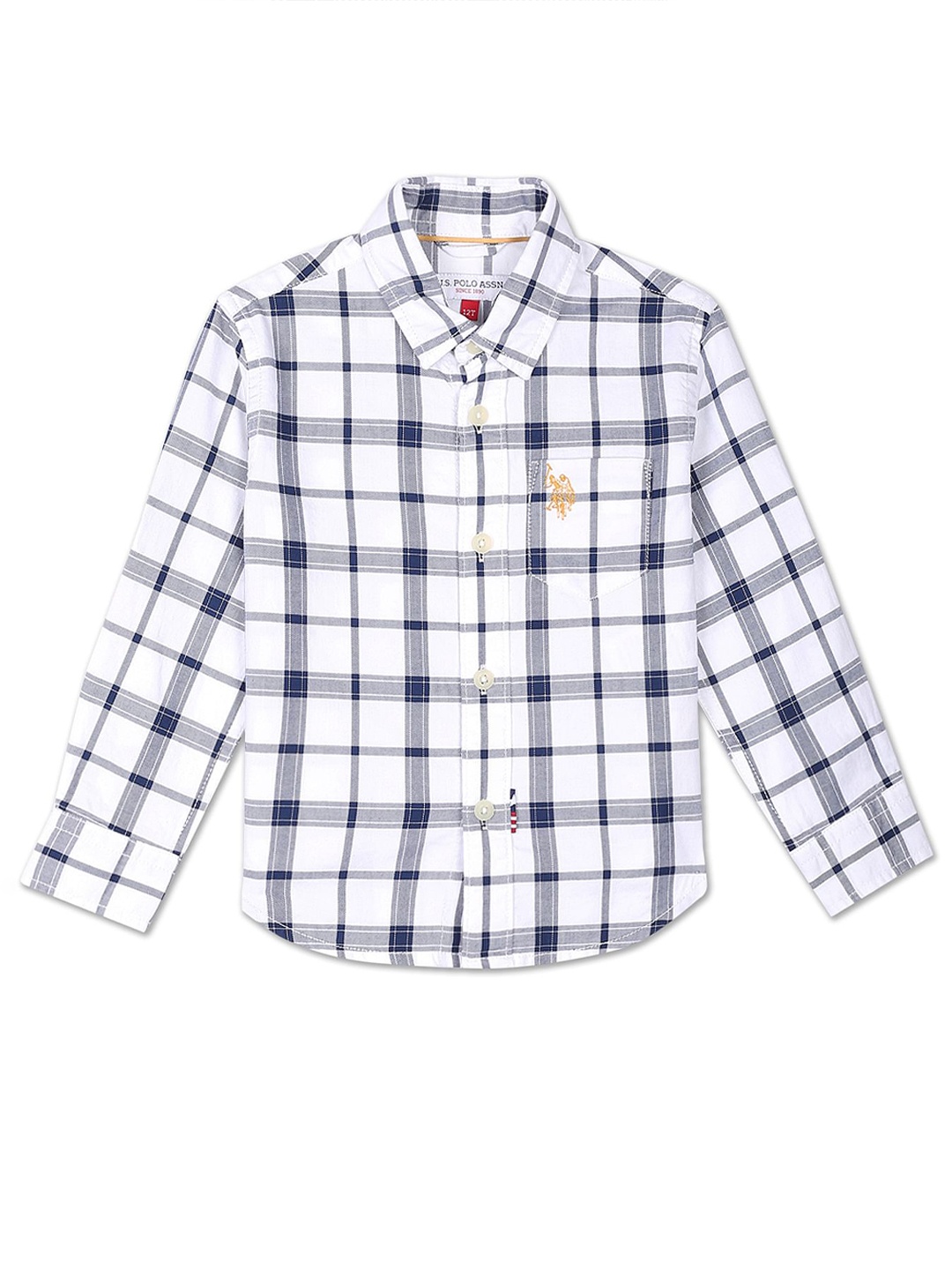 

U.S. Polo Assn. Kids Boys Spread Collar Tartan Checked Pure Cotton Casual Shirt, White