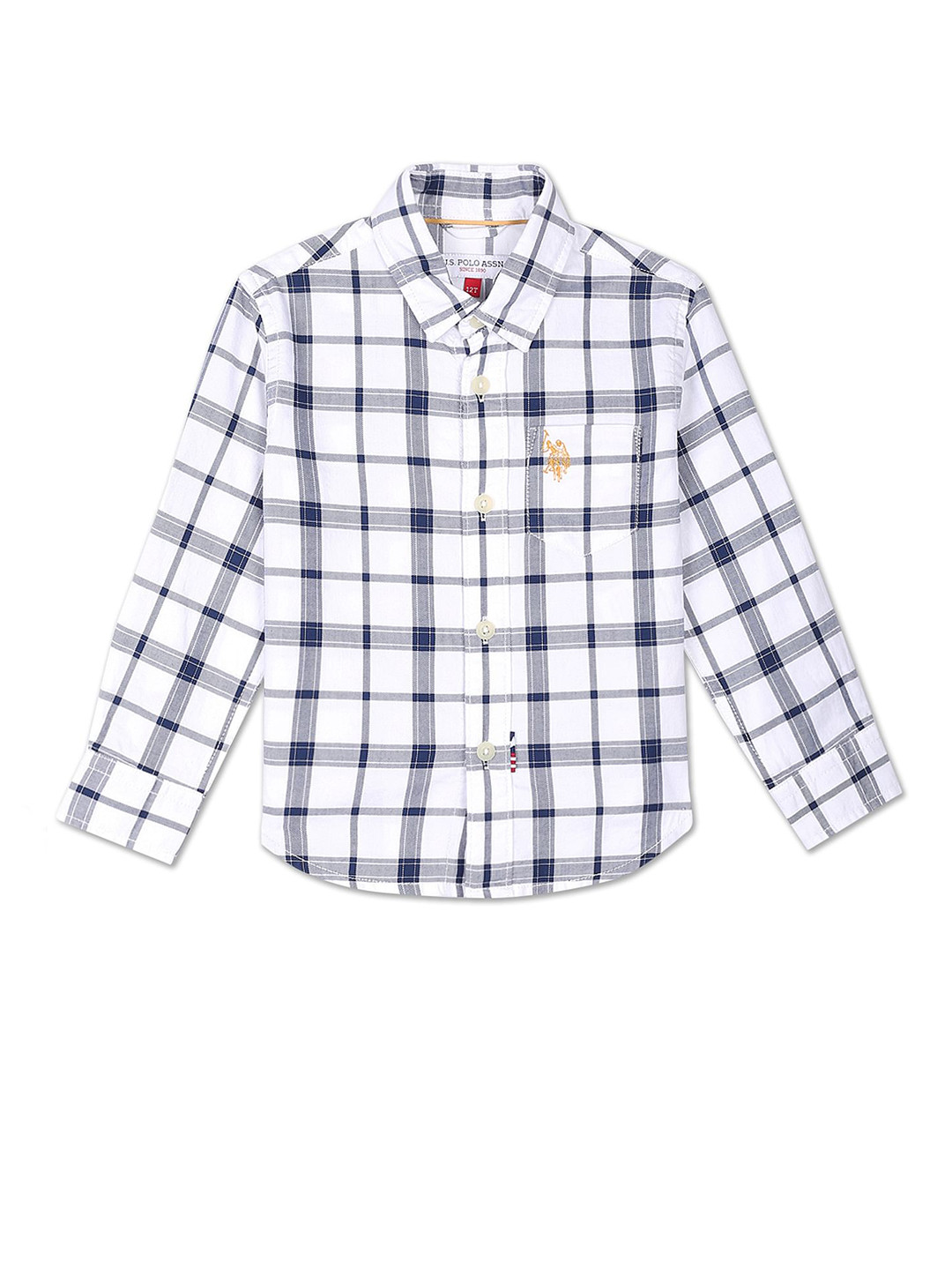 

U.S. Polo Assn. Kids Boys Checked Twill Pure Cotton Casual Shirt, White
