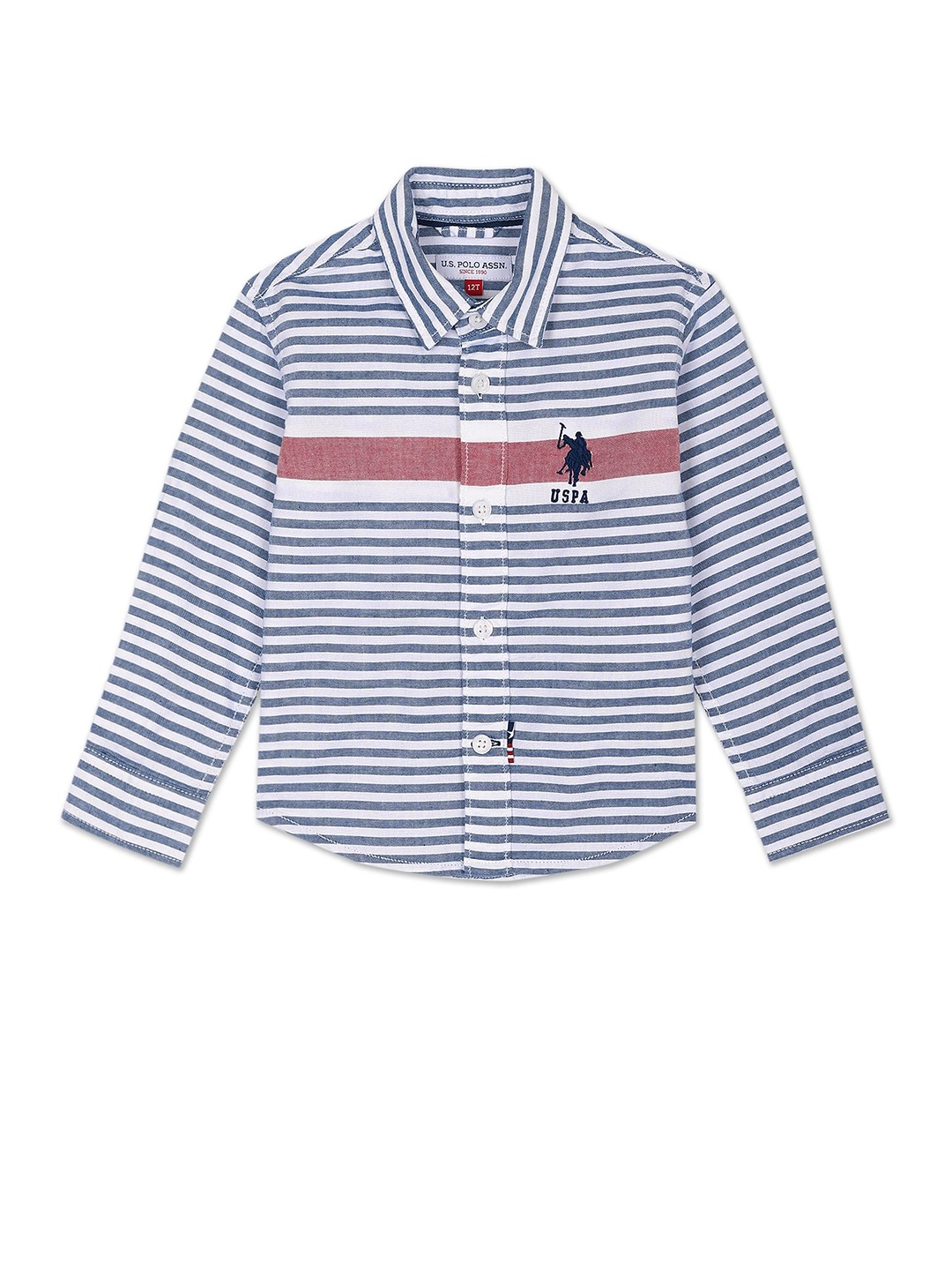 

U.S. Polo Assn. Kids Boys Horizontal Stripes Oxford Pure Cotton Casual Shirt, Blue