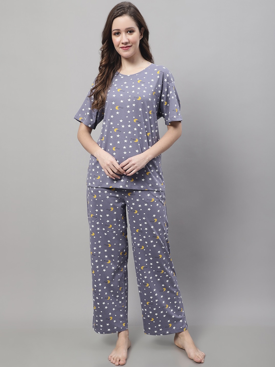 

Kanvin Conversational Printed Pure Cotton Night Suit, Purple