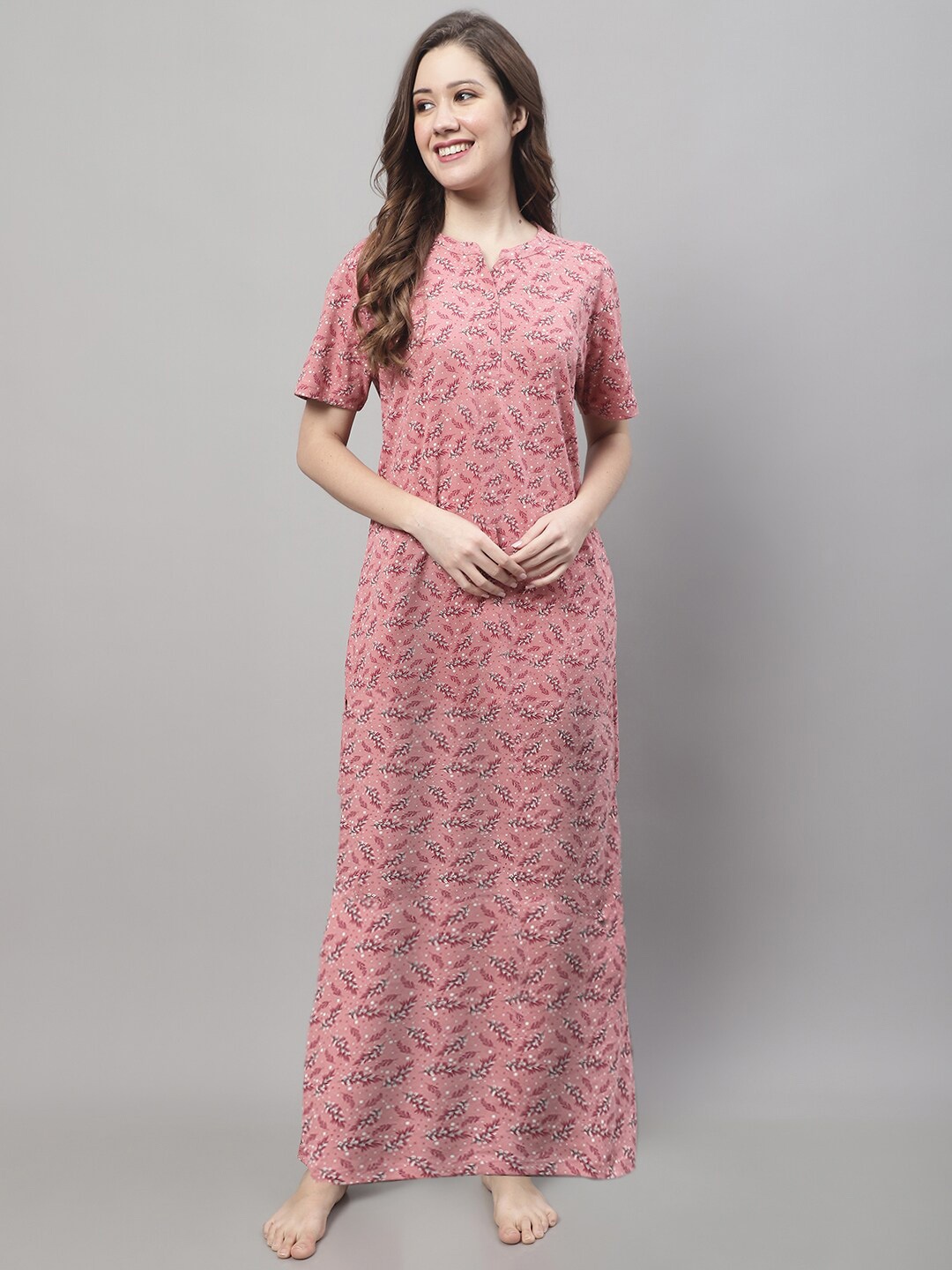 

Kanvin Floral Printed Pure Cotton Maxi Nightdress, Peach