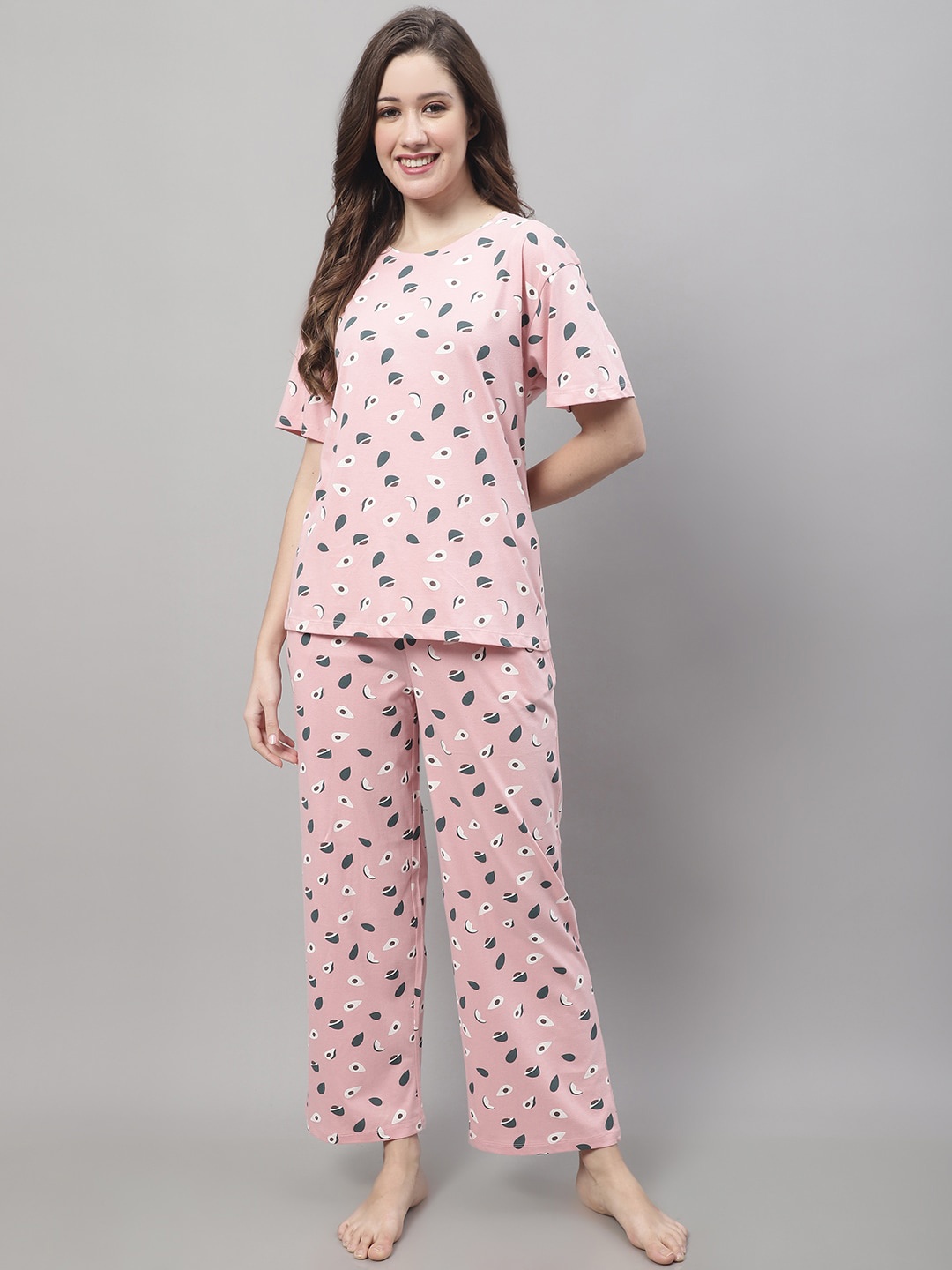 

Kanvin Conversational Printed Night Suit, Pink