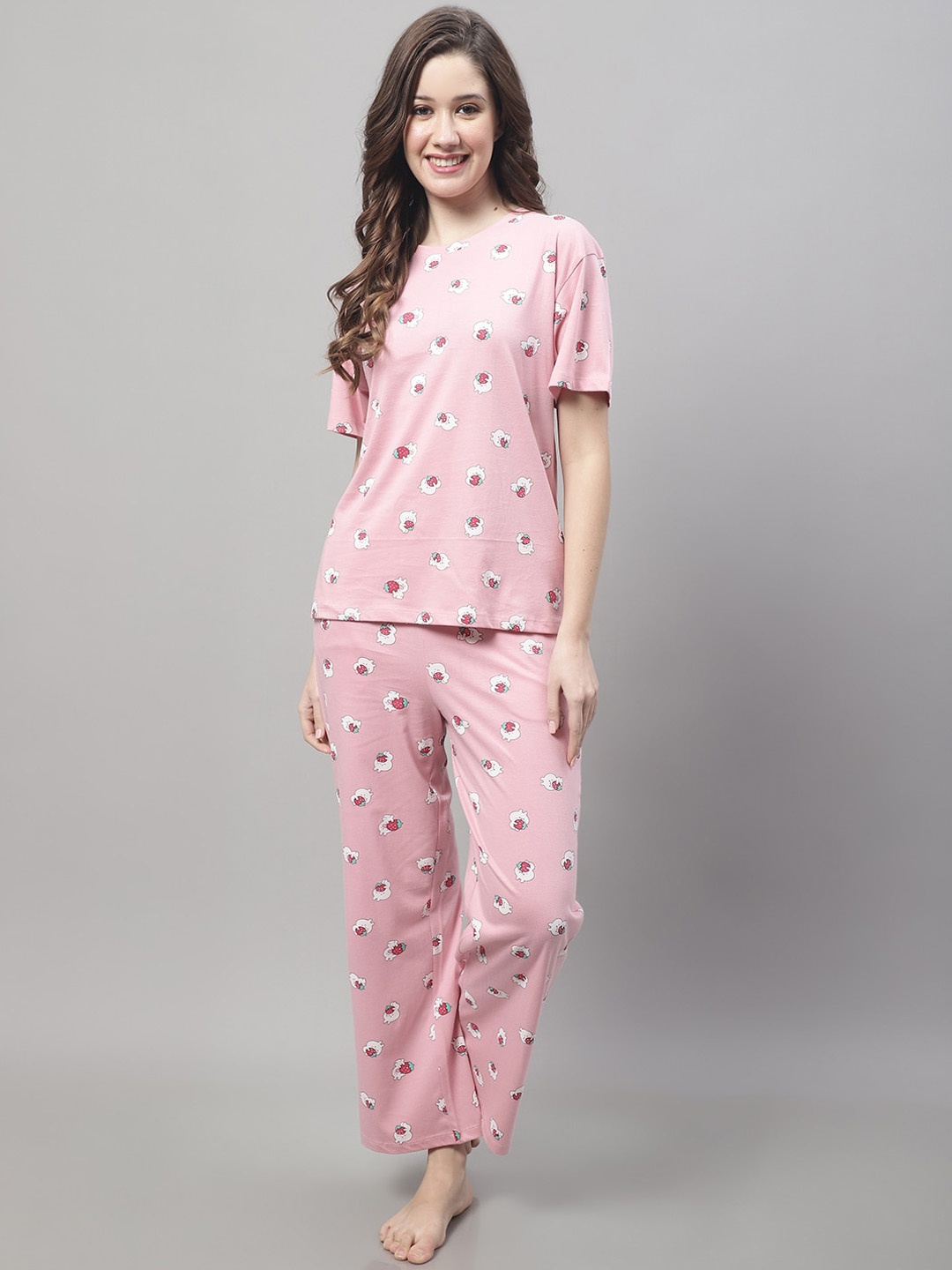 

Kanvin Conversational Printed Night Suit, Pink