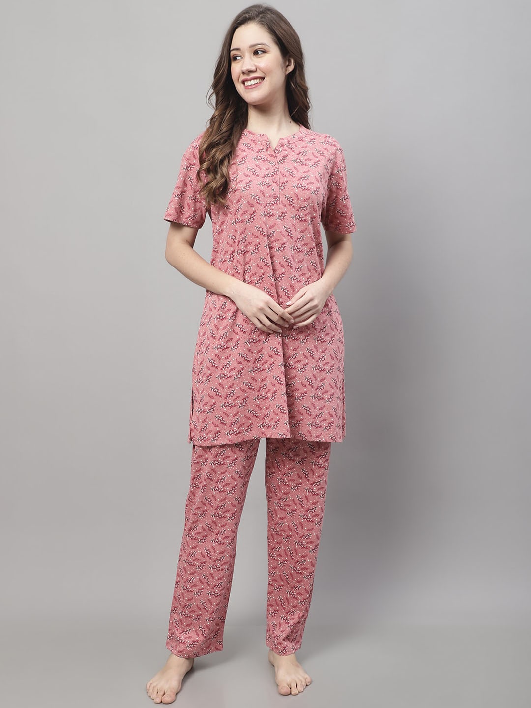 

Kanvin Floral Printed Pure Cotton Night Suit, Peach