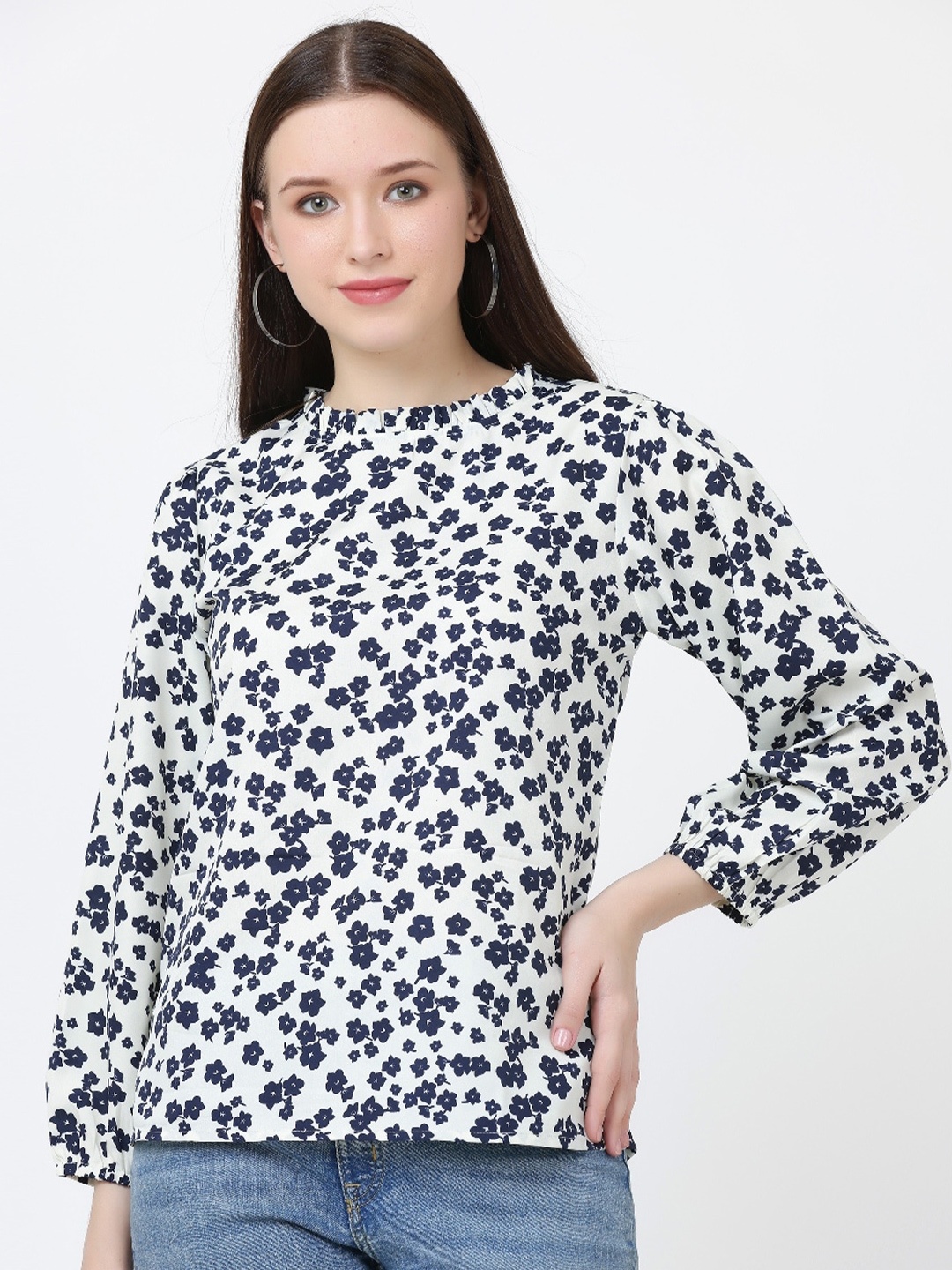 

GRACIT Floral Print Crepe Top, White