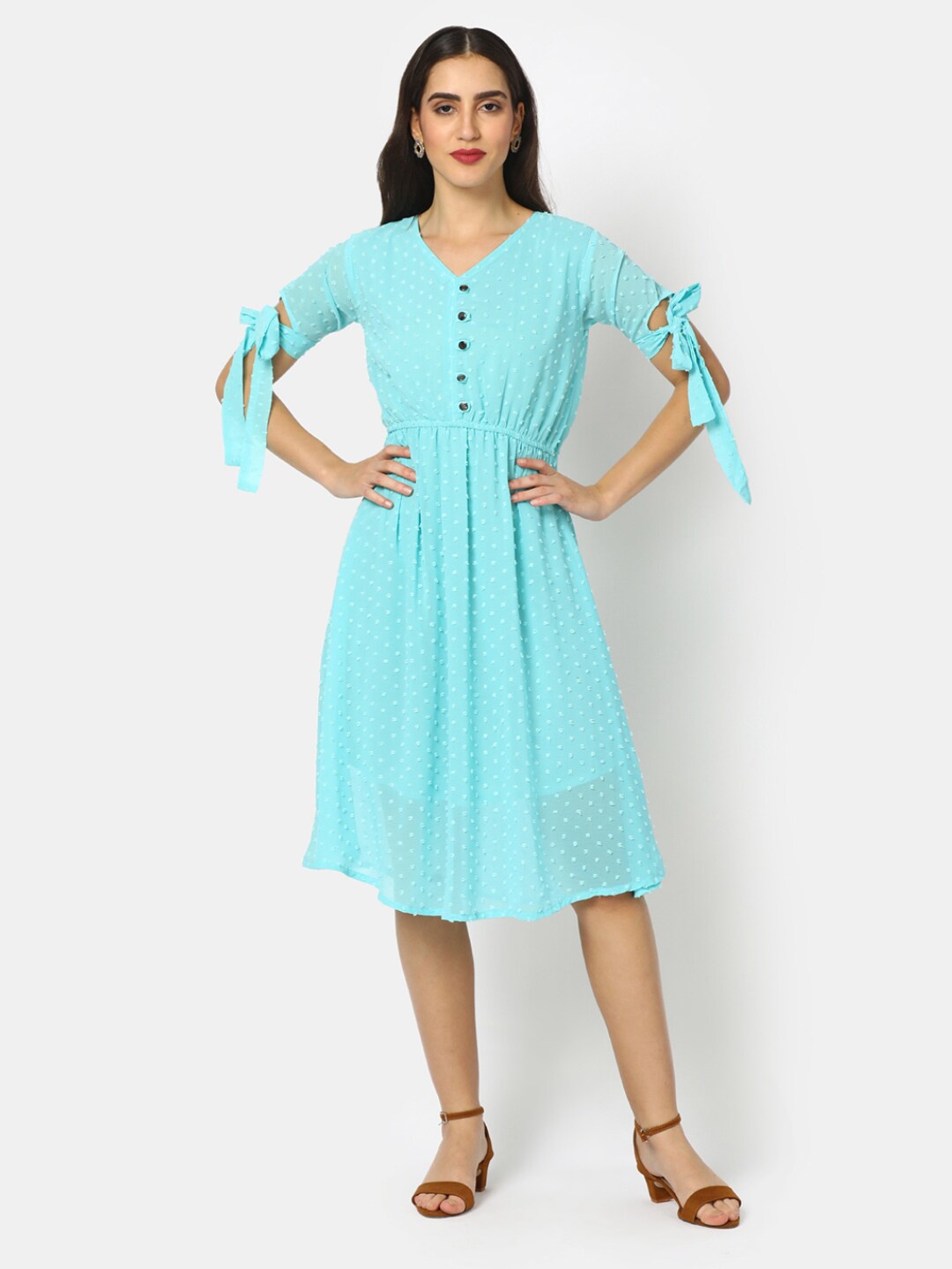 

V-Mart V-Neck Midi Dress, Blue