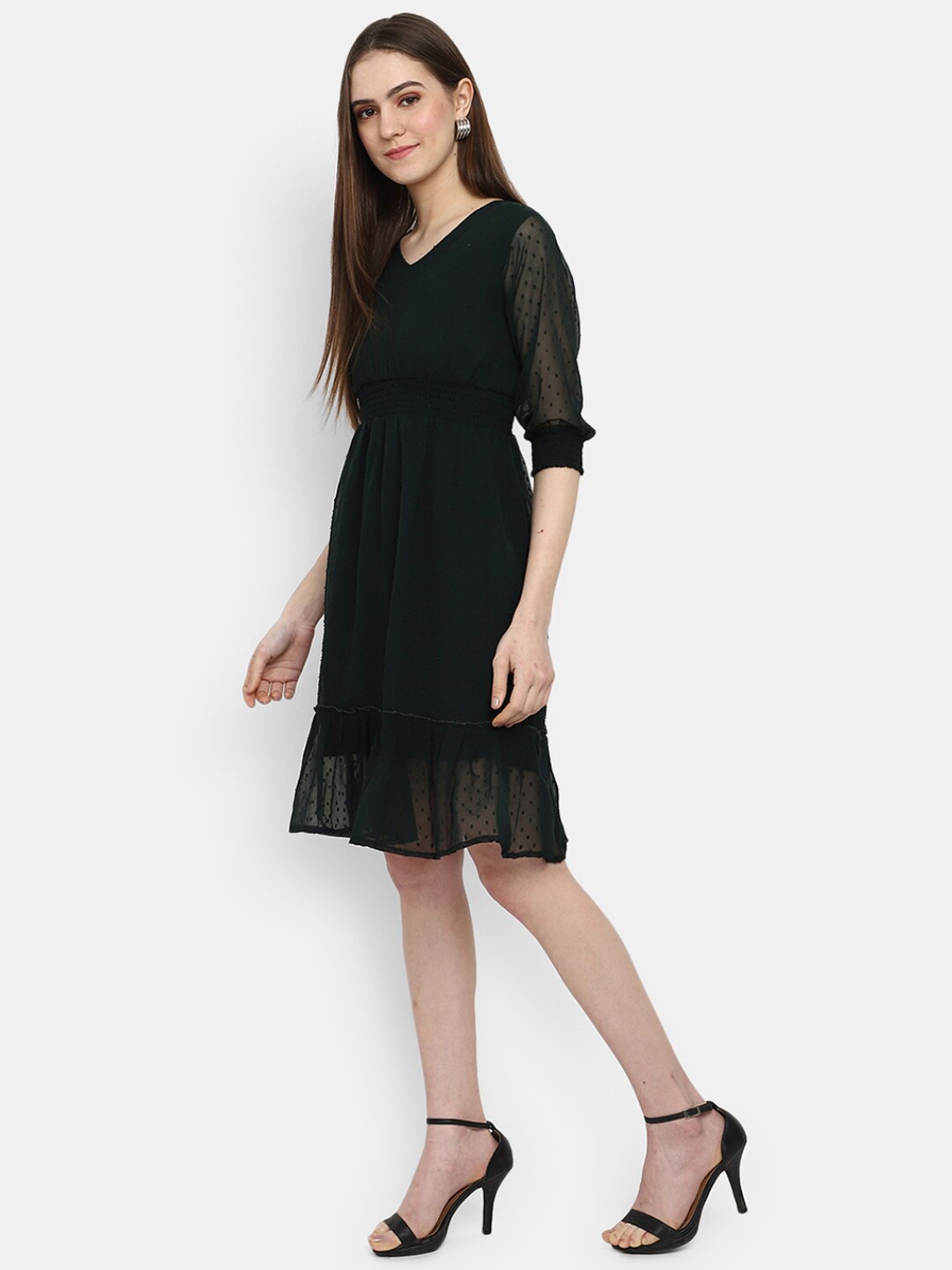 

V-Mart V-Neck A-Line Dress, Black
