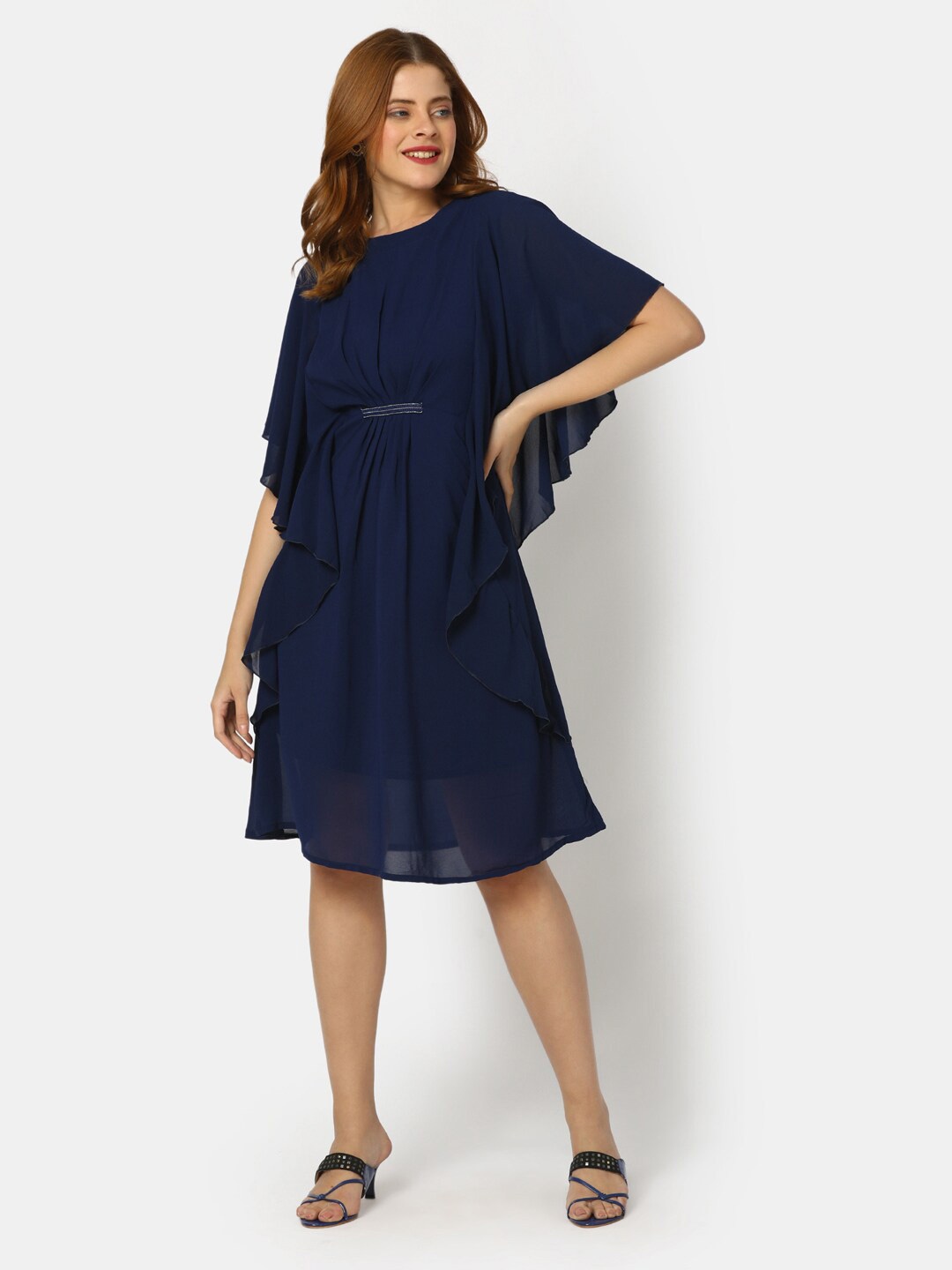 

V-Mart Flutter Sleeves A-Line Dress, Blue