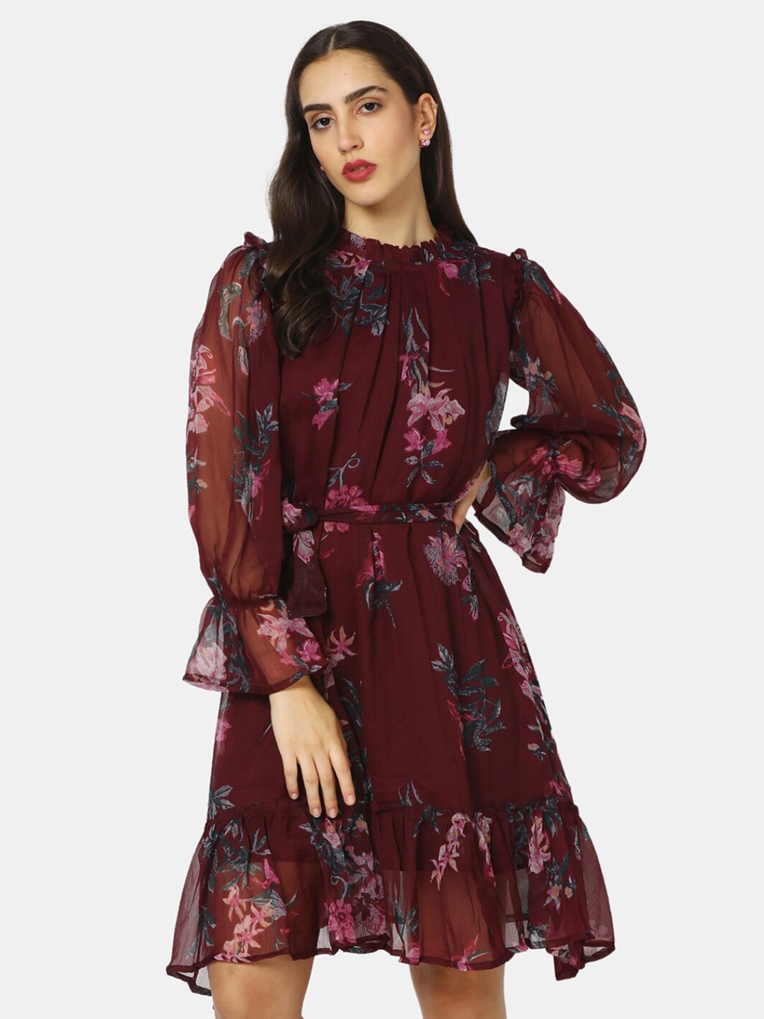 

V-Mart Floral Printed Blouson Dress, Maroon