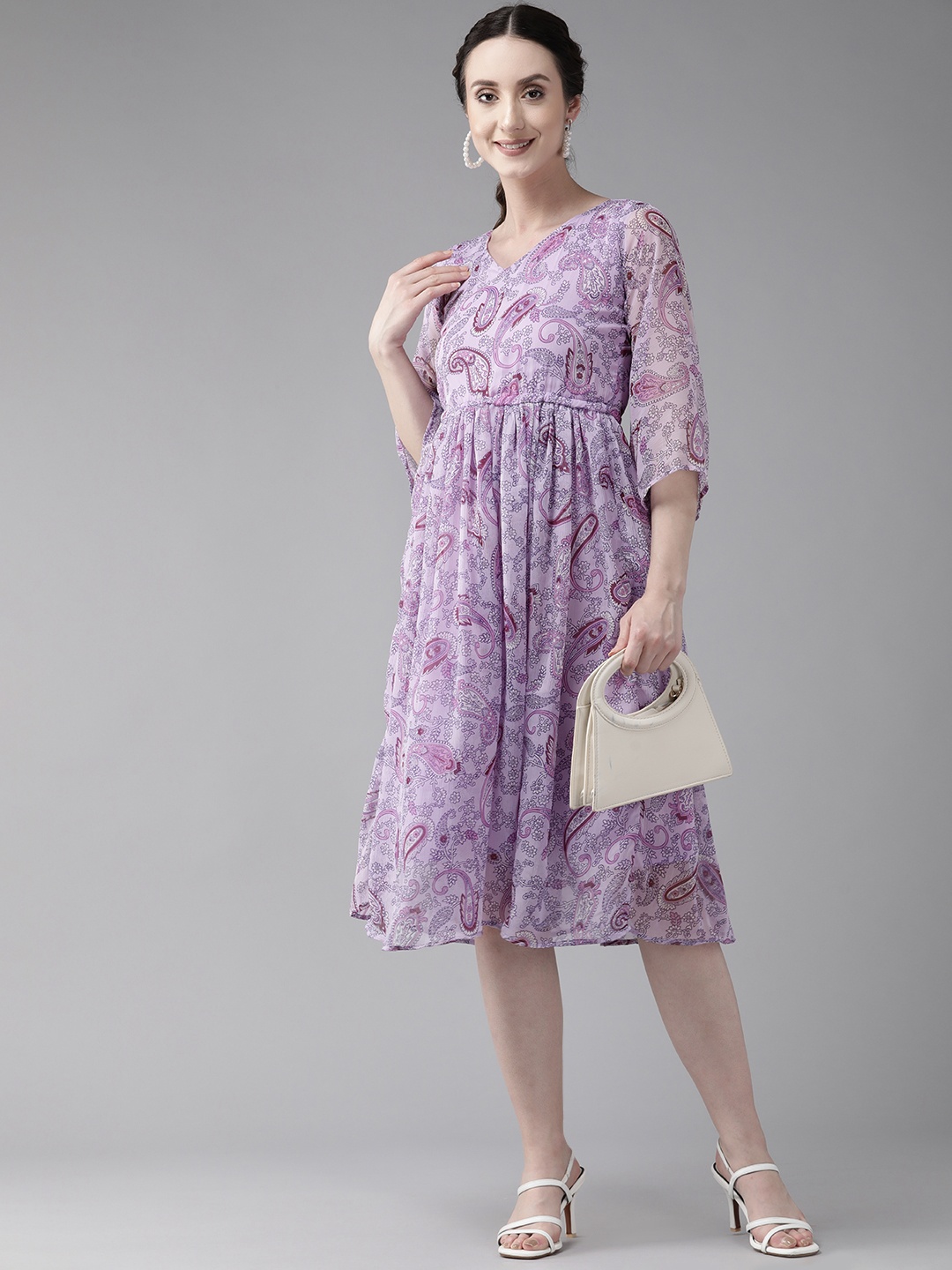 

Aarika Floral Georgette A-Line Midi Dress, Purple