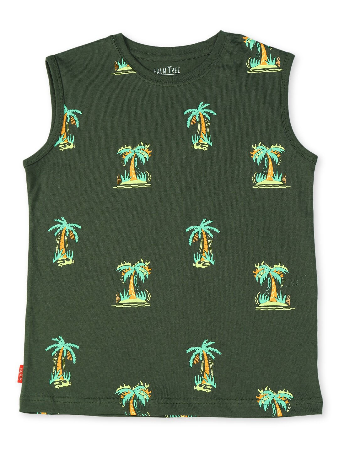 

Palm Tree Boys Tropical Printed Sleeveless Cotton T-shirt, Olive