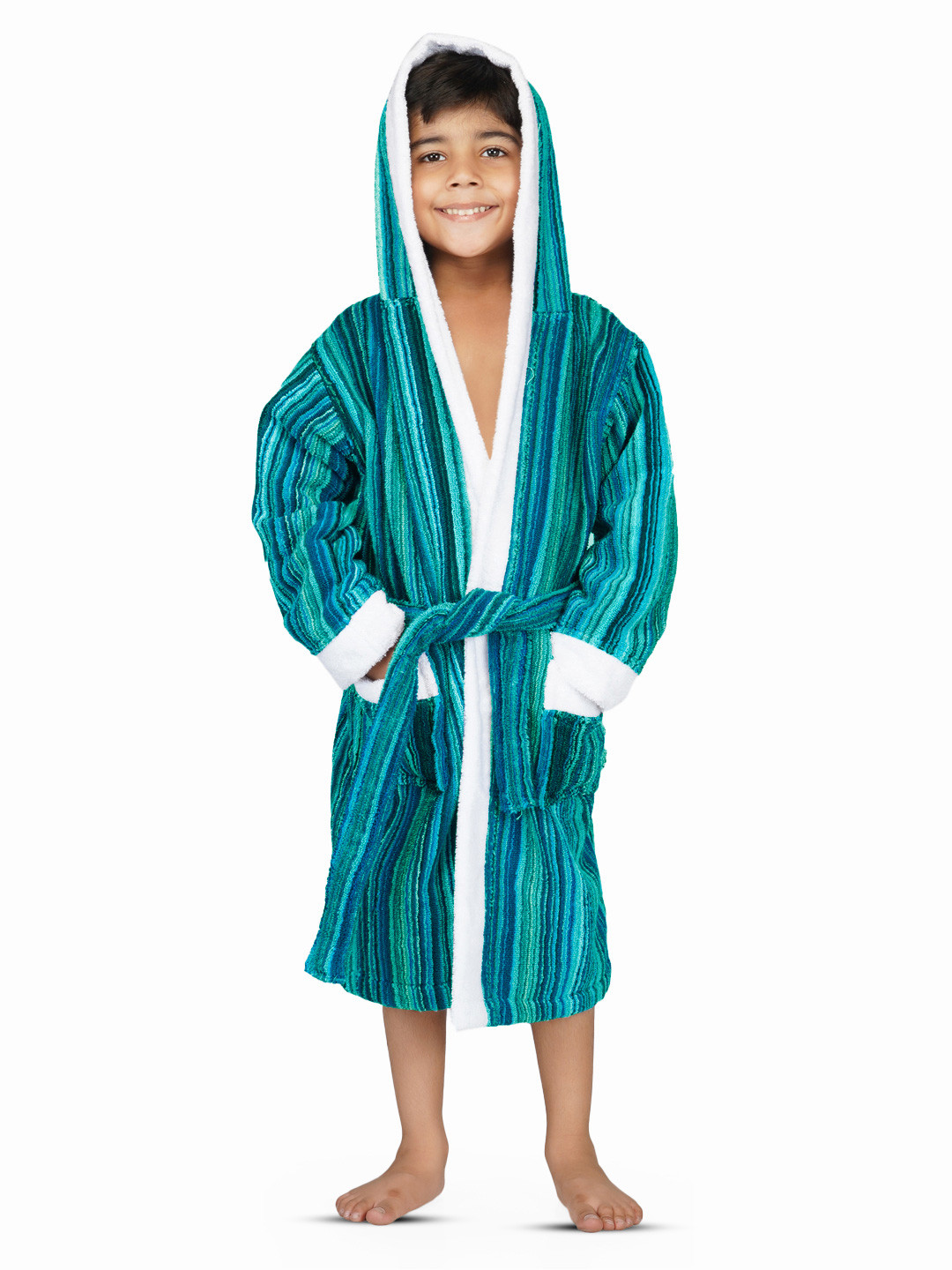 

RANGOLI Kids Cotton Hooded Bath Robe, Blue