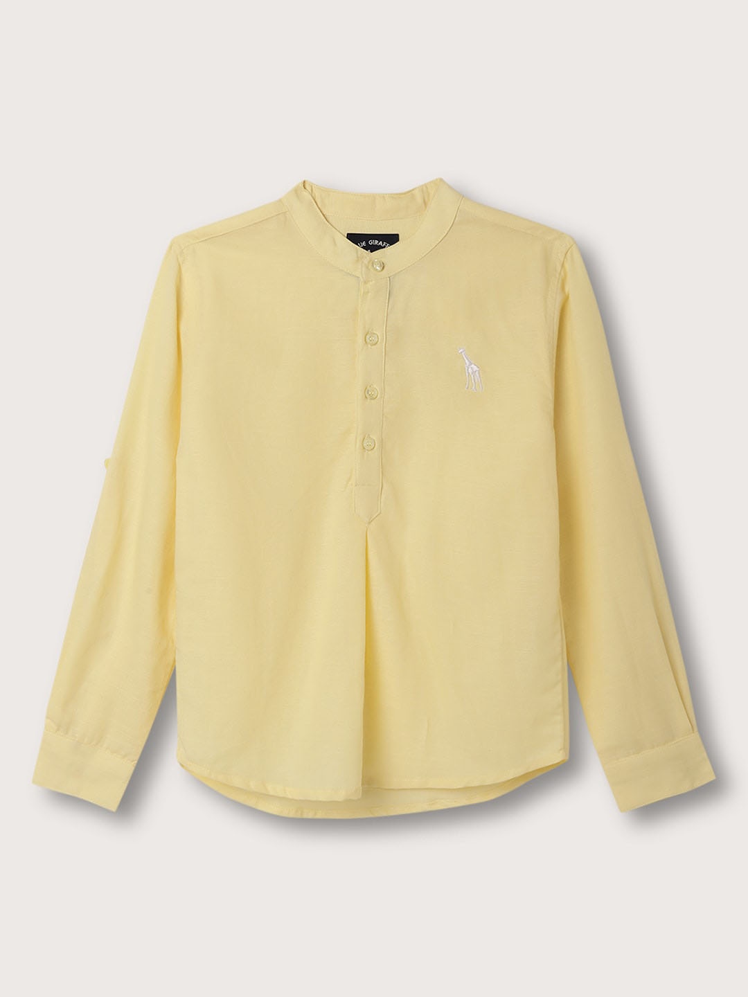 

Blue Giraffe Boys Mandarin Collar Half Placket Casual Shirt, Yellow