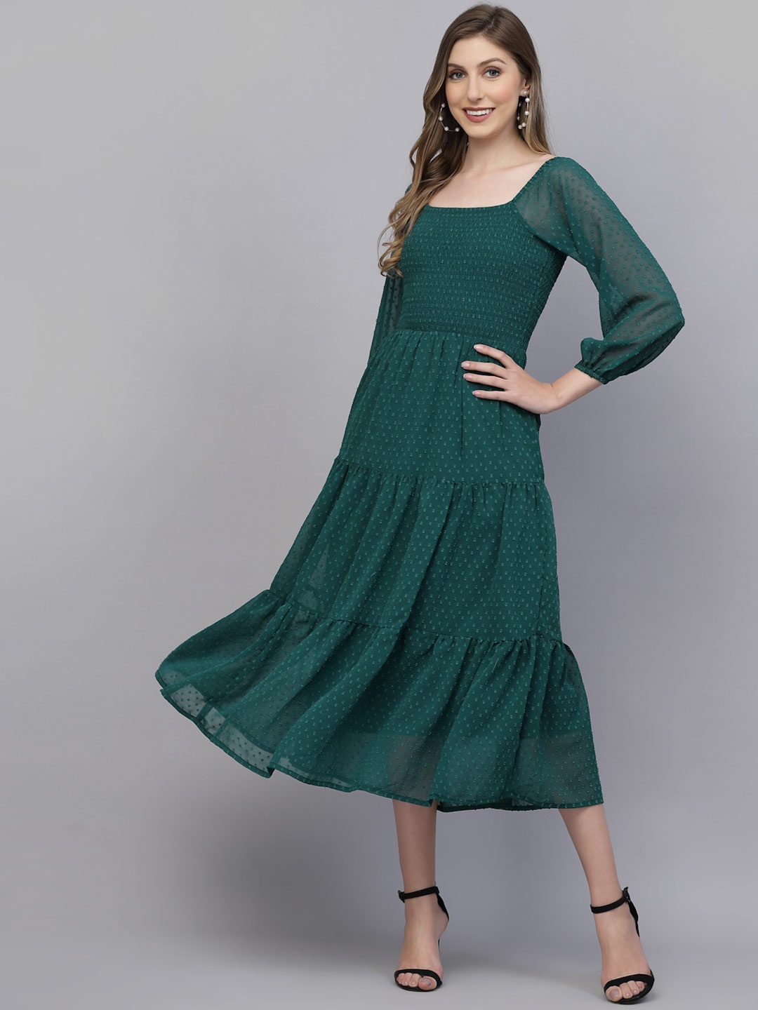 

aayu Square Neck Georgette Midi Dress, Green
