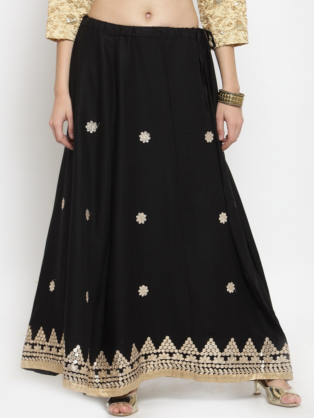 

Clora Creation Gotta Patti Embellished Flared Maxi Skirt, Black
