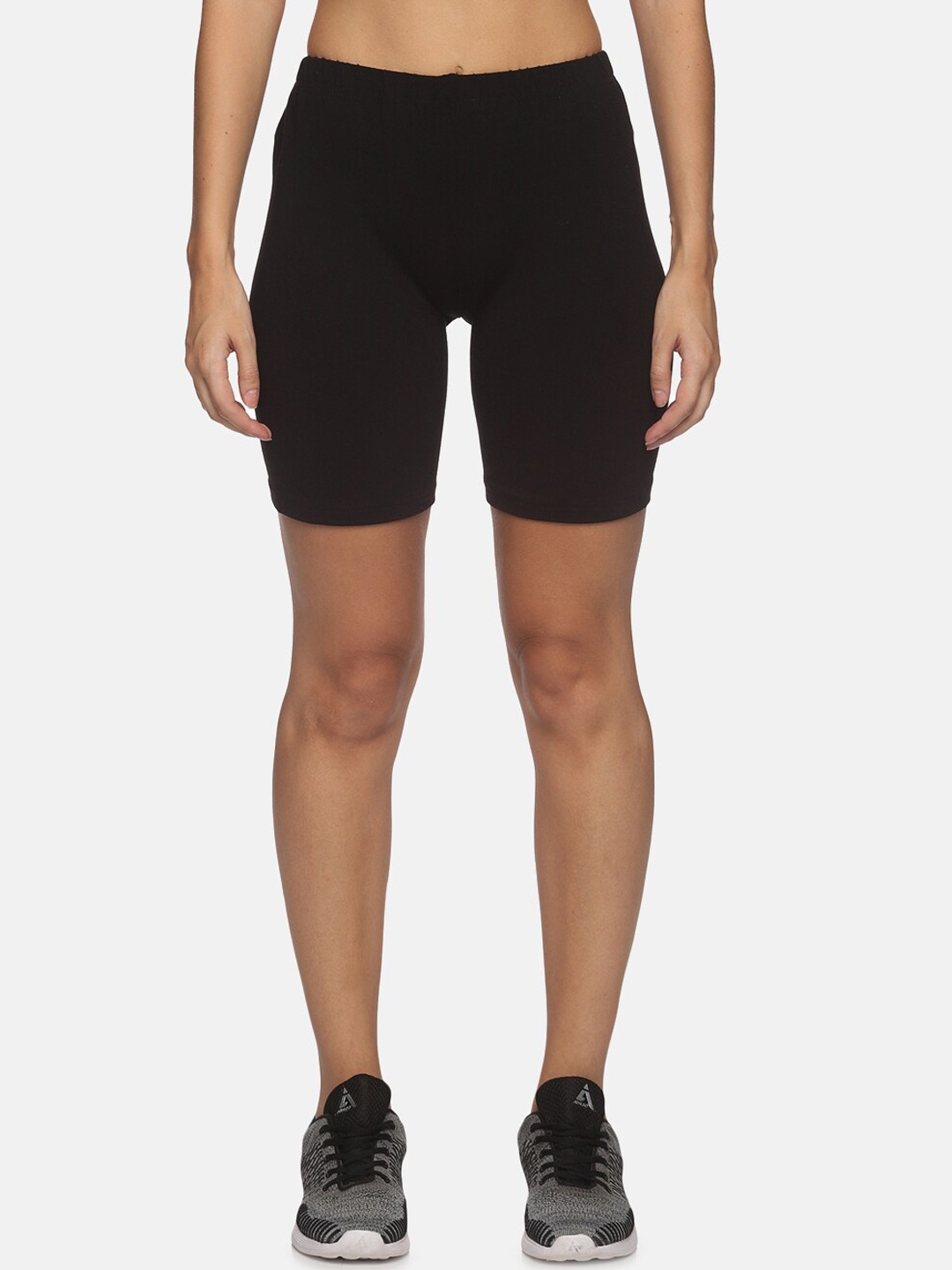 

NOT YET by us Women Mid-Rise Slim Fit Stretchable Cycling Sports Shorts, Black