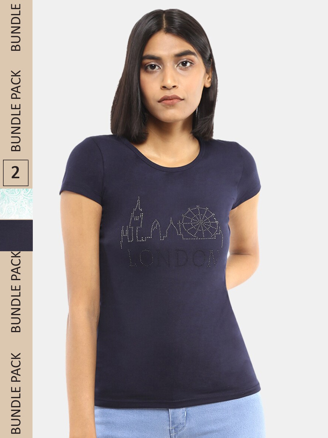 

V-Mart Pack Of 2 Graphic Printed Cotton T-shirt, Black