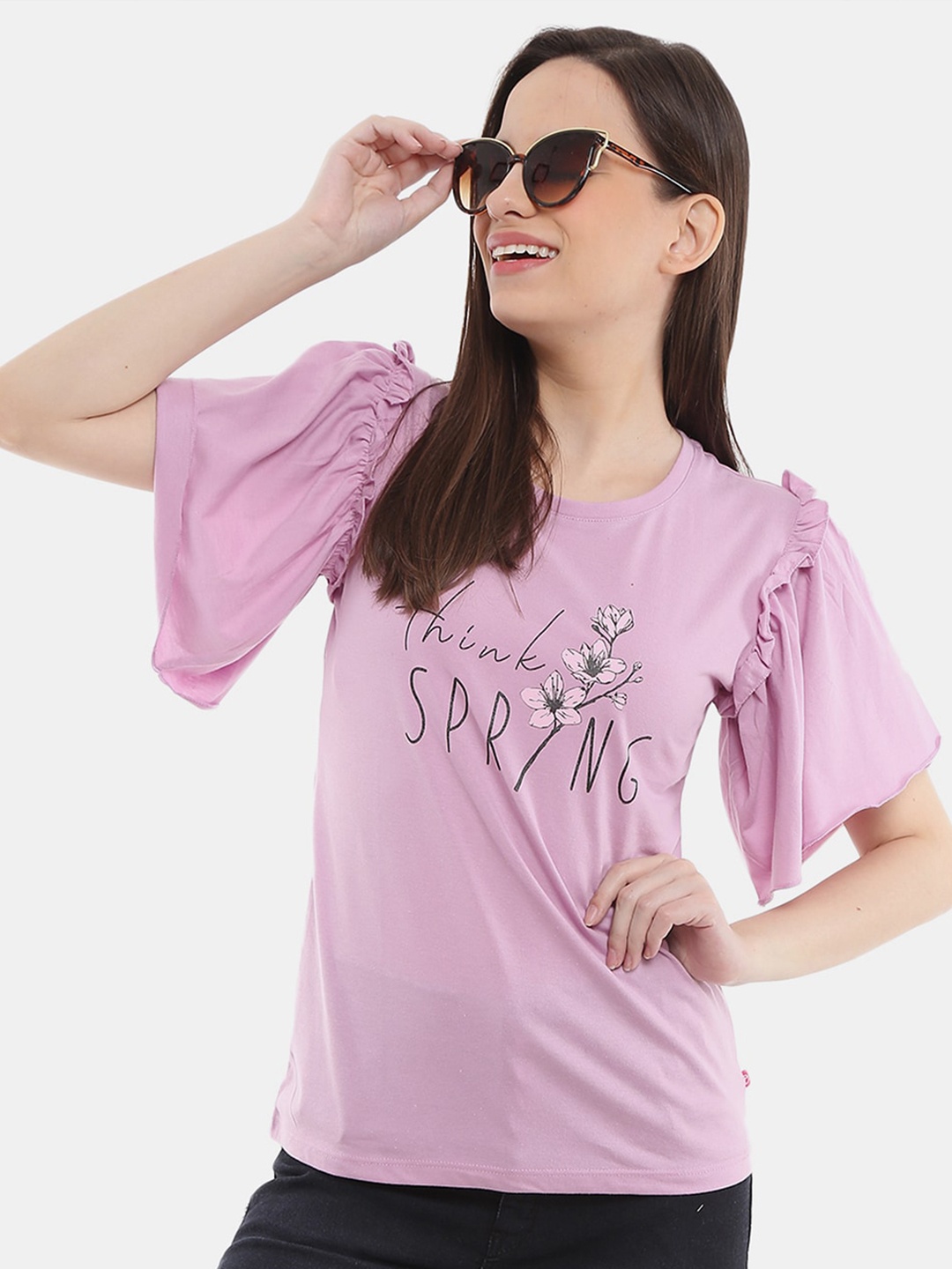 

V-Mart Women Purple Printed T-shirt