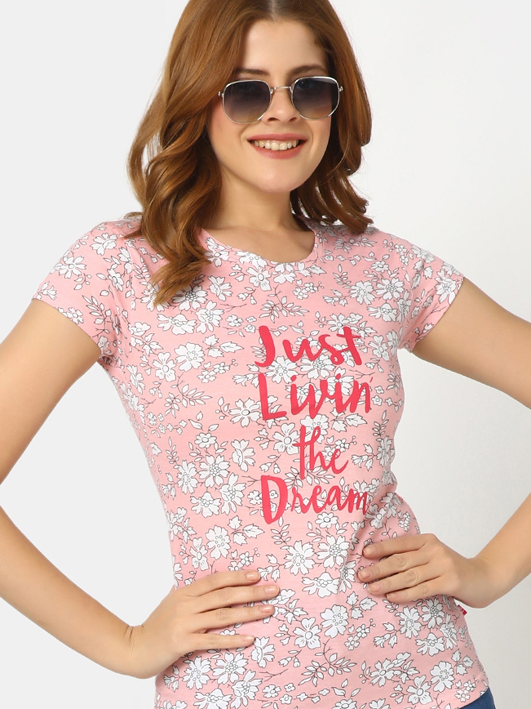 

V-Mart Floral Printed Cotton T-shirt, Pink