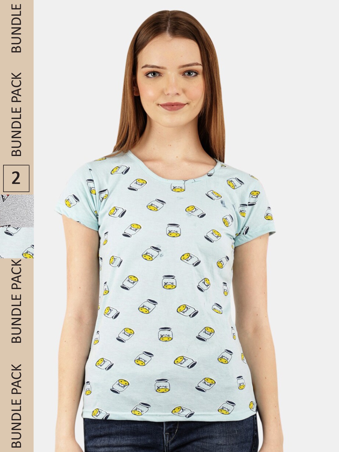 

V-Mart Pack Of 2 Round Neck Regular Fit Conversational Printed Cotton T-shirt, Blue