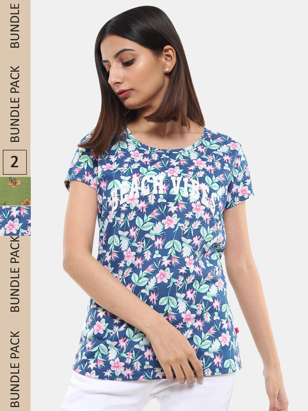

V-Mart Women Olive Green Printed Extended Sleeves T-shirt