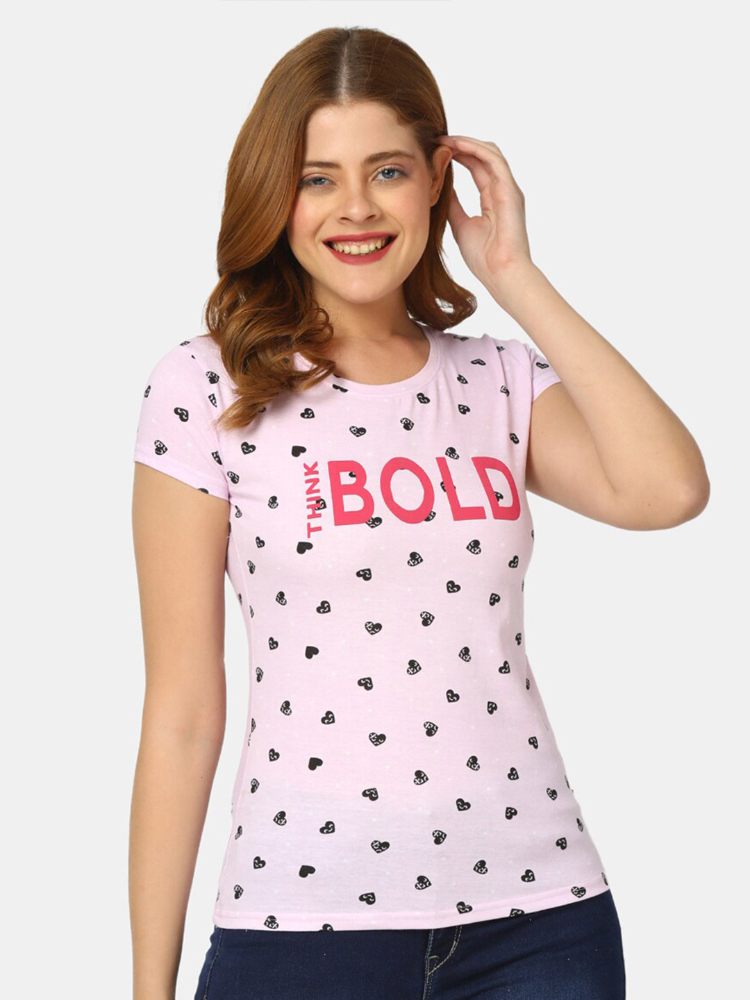 

V-Mart Round Neck Typography Printed T-shirt, Pink